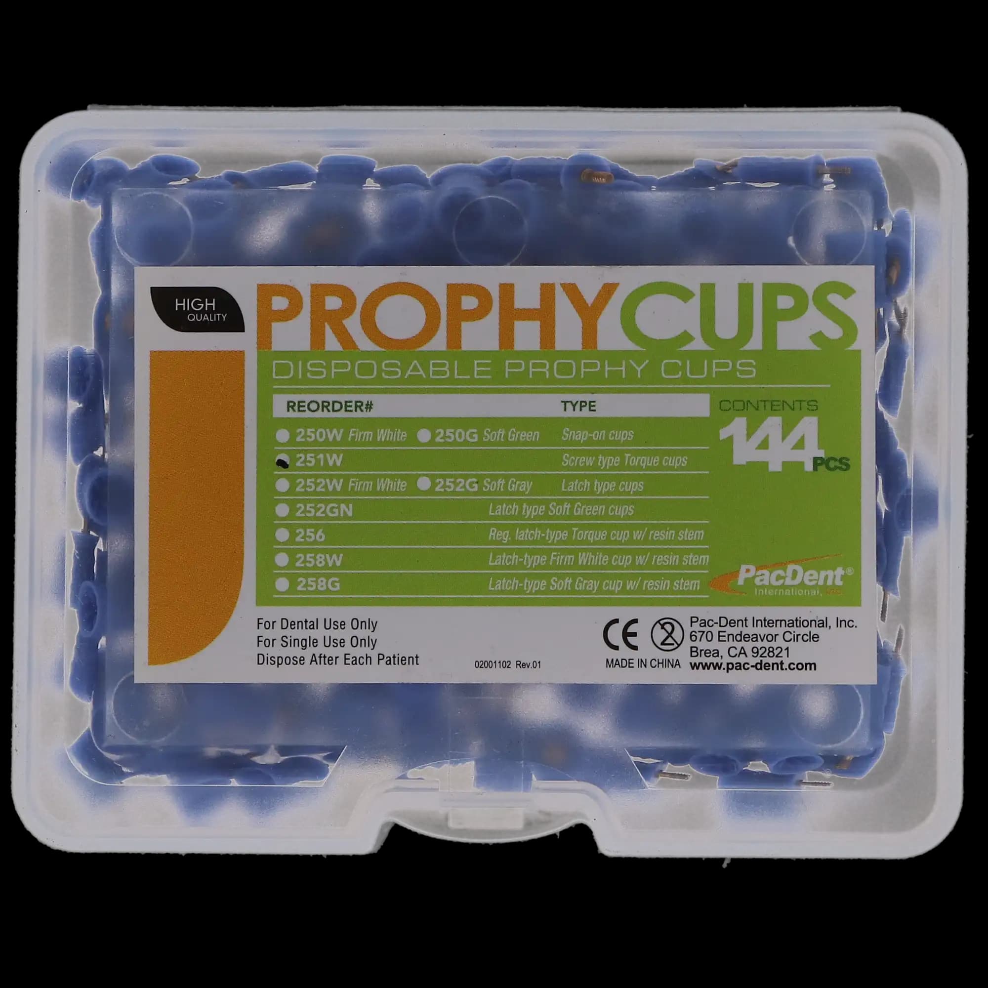 Pac-Dent Disposable Prophy Cups, Screw Type Torque Cup, Blue, Latex-Free, 144/Pk, 251W thumbnail 4