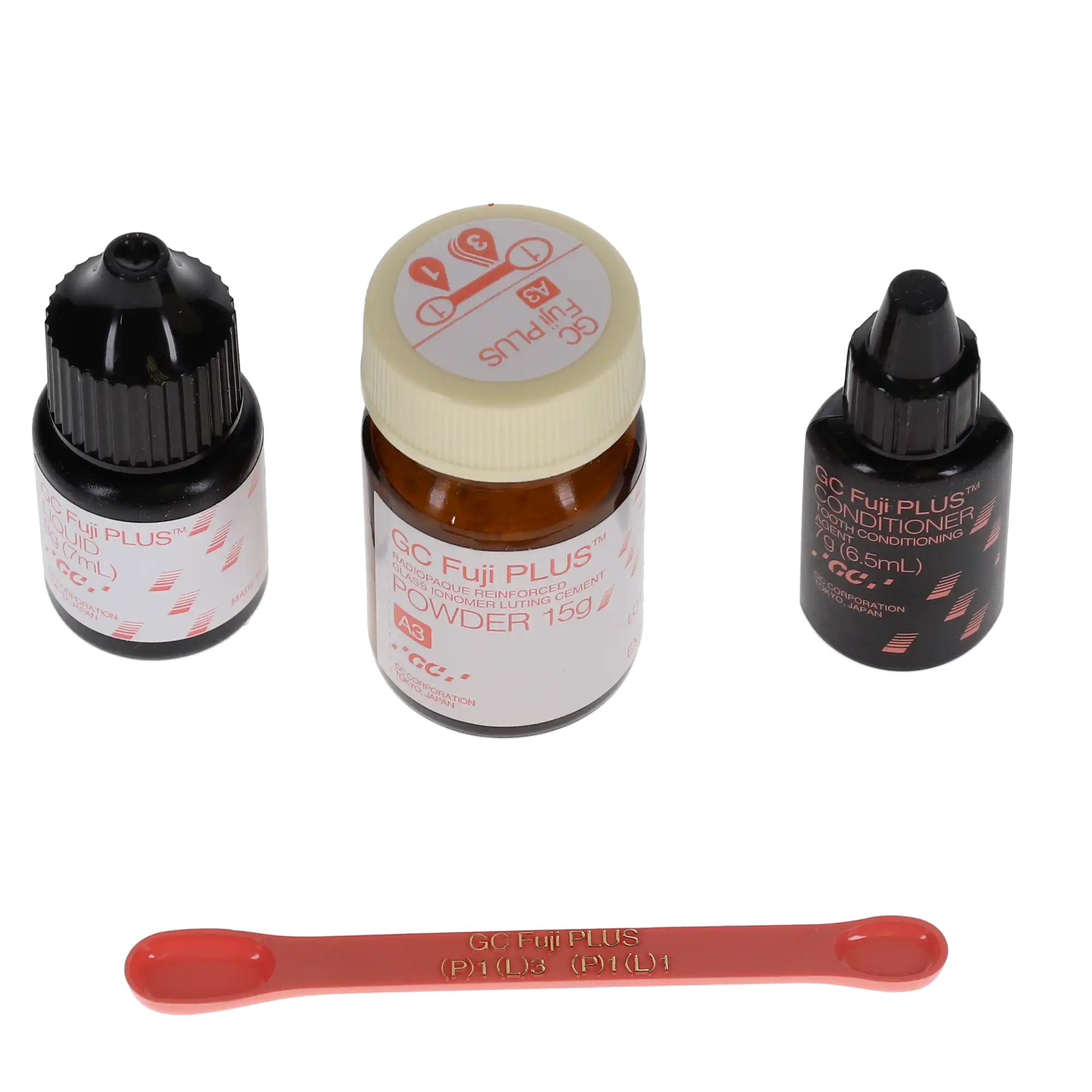 GC Fuji PLUS Resin-Reinforced Glass Ionomer Luting Cement, Powder/Liquid 1:1:1 Kit, 15 g Powder, 7 mL Liquid, 6.5 mL Conditioner, #431011 thumbnail 11