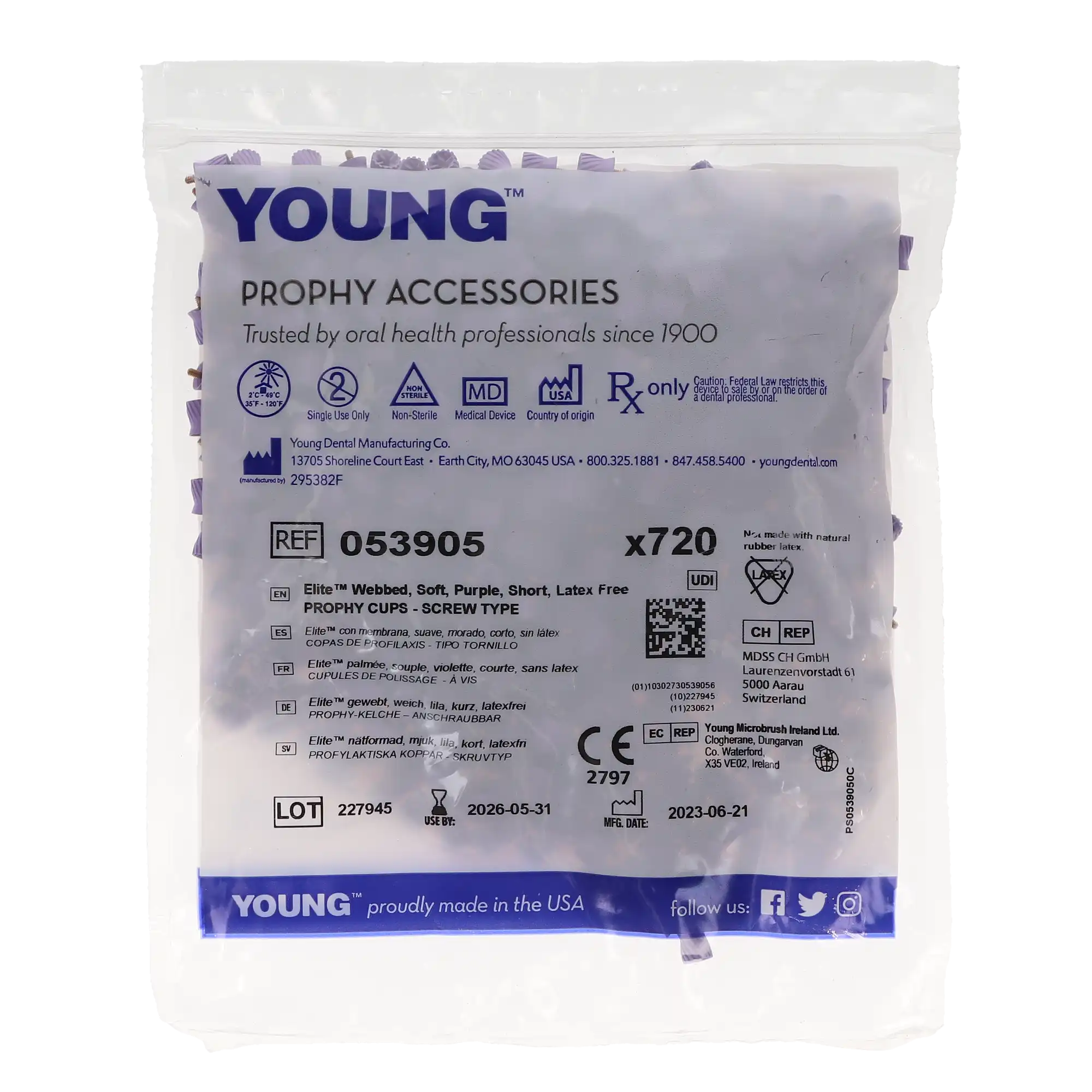 Young Elite Original Prophy Cup, Screw-Type, Soft, Latex-Free, Purple, 720/Pk, 053905 thumbnail 3