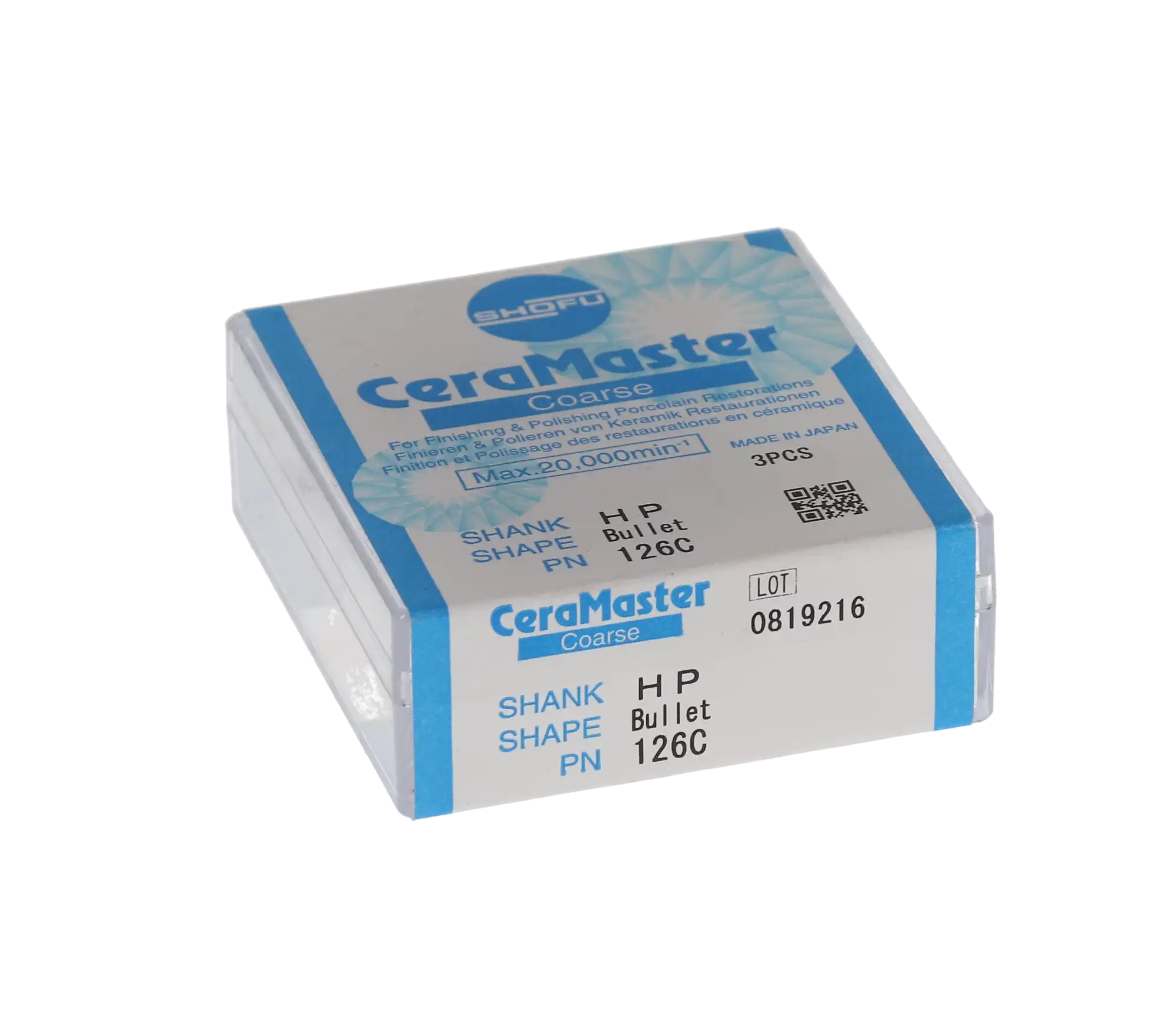 Shofu CeraMaster Coarse Diamond-Impregnated Polishers, HP, Bullet, ISO #040, Coarse, 3/Pkg, 126C thumbnail 5
