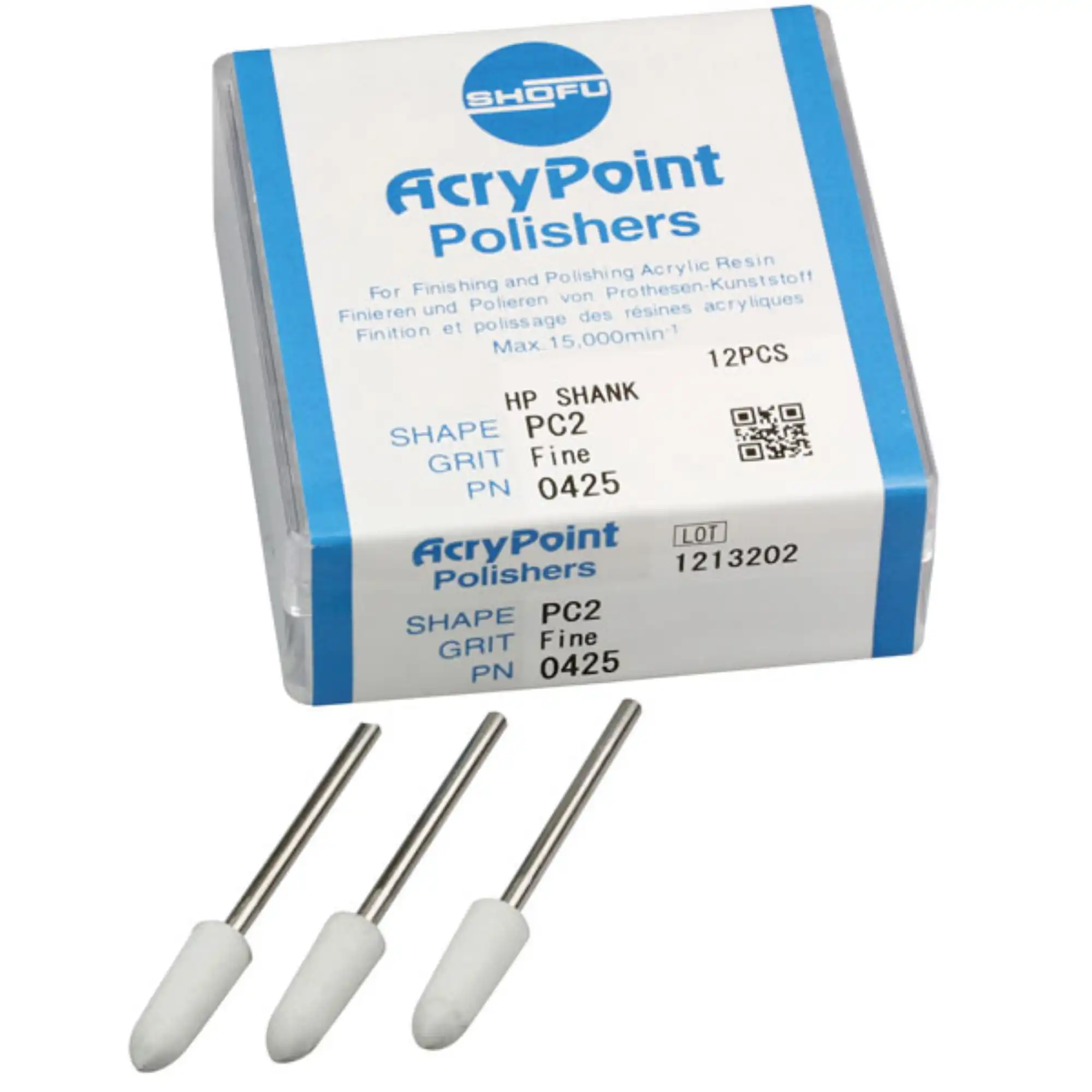 Shofu Acrypoint PC2 Fine HP Mounted Acrylic Polisher, Light Gray, 12/Pack, 0425 thumbnail 2