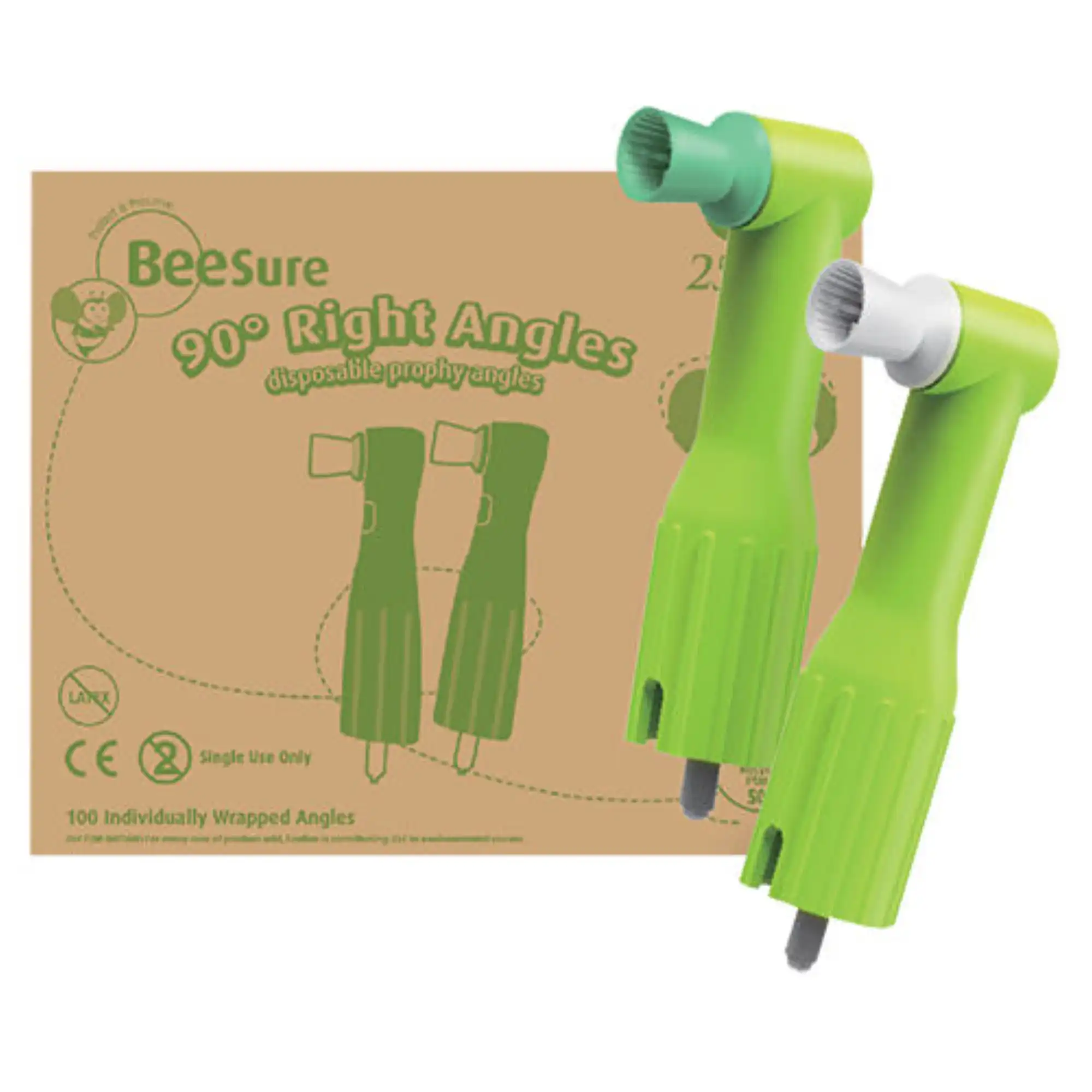 BeeSure Disposable Prophy Angles, 90° Right Angle, Regular White Ribbed & Webbed Cup, Latex Free, 100/Box, BE601RA thumbnail 2