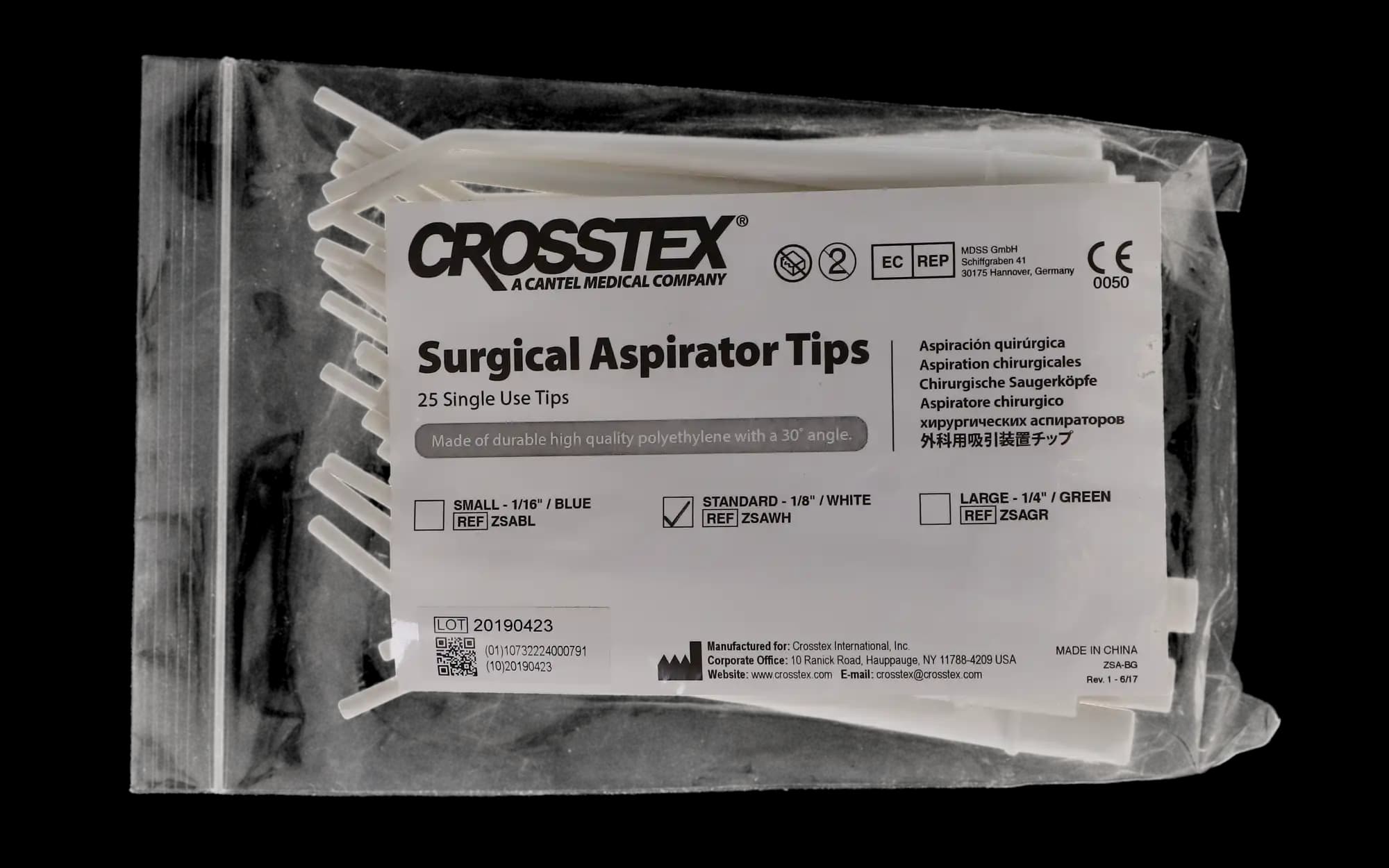 Crosstex Surgical Aspirator Tips, White, Standard, 1/8" (0.32 cm), 30° Angle, 25/Bag, ZSAWH thumbnail 7