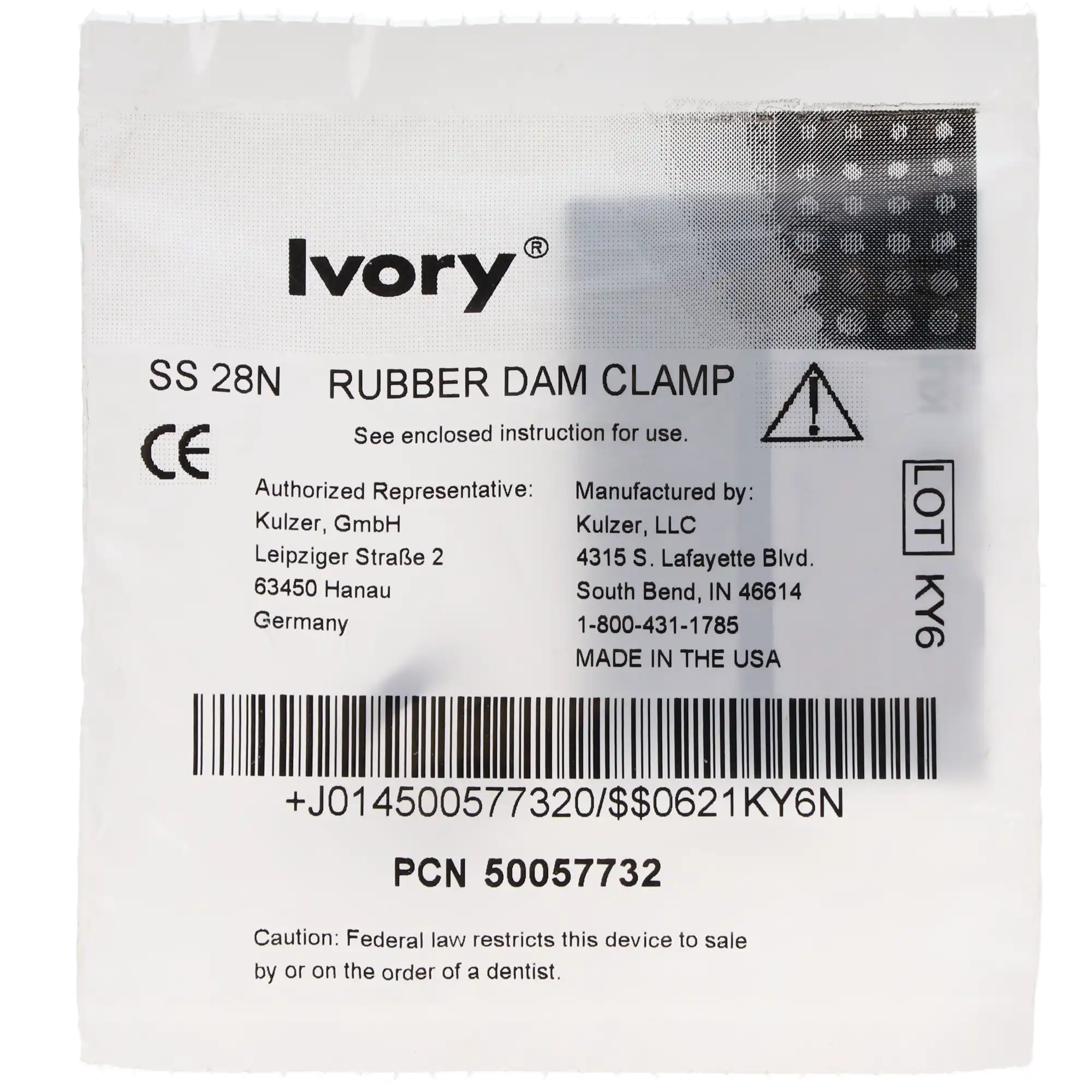 Ivory Rubber Dam Clamp, Wingless, #28N, General Purpose Lower Molar, Stainless Steel, 50057732 thumbnail 5