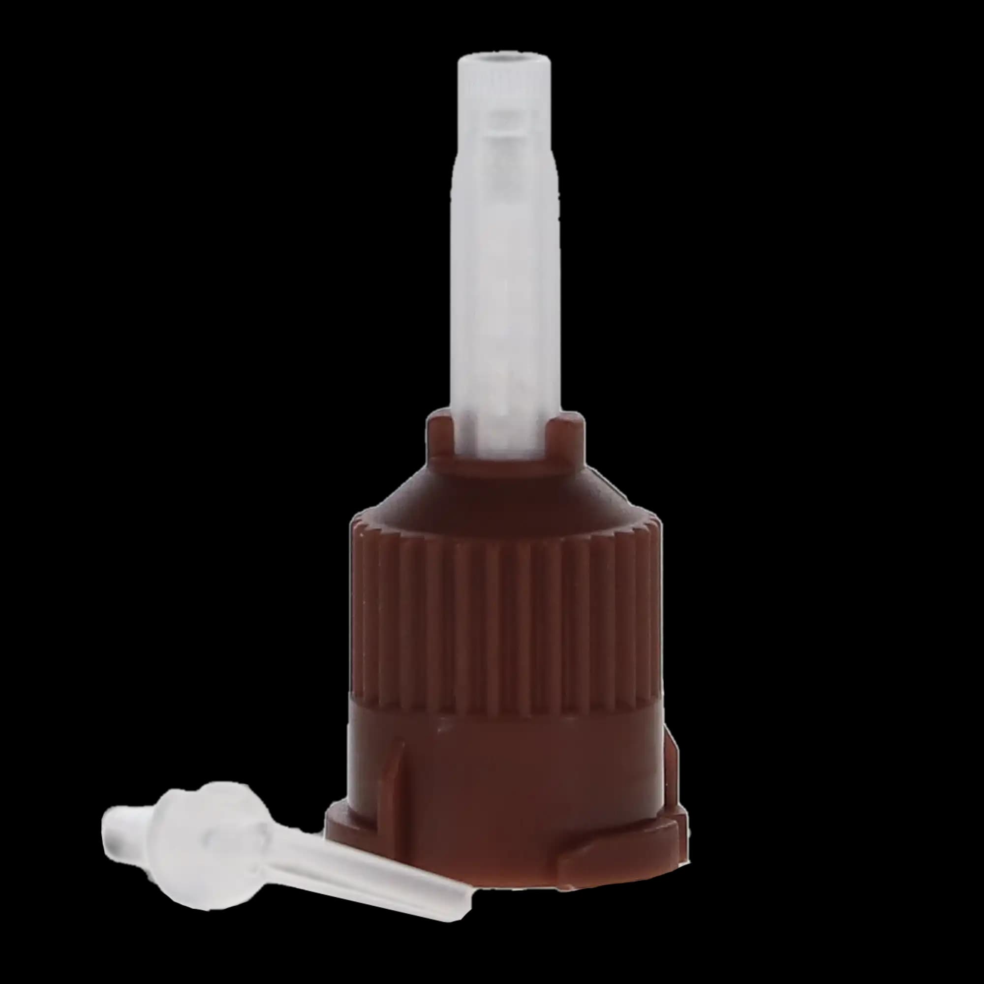 Defend T-Style Mixing Tips, Core Material, 1:1, Brown, with Standard Intra-Oral Tips, 25/Pk, VP-8165T - Defend, T-Style Mixing Tips, Core Material with Intra-Oral Tips, 1:1, Brown, 25/Pk, VP-8165T - Image 1