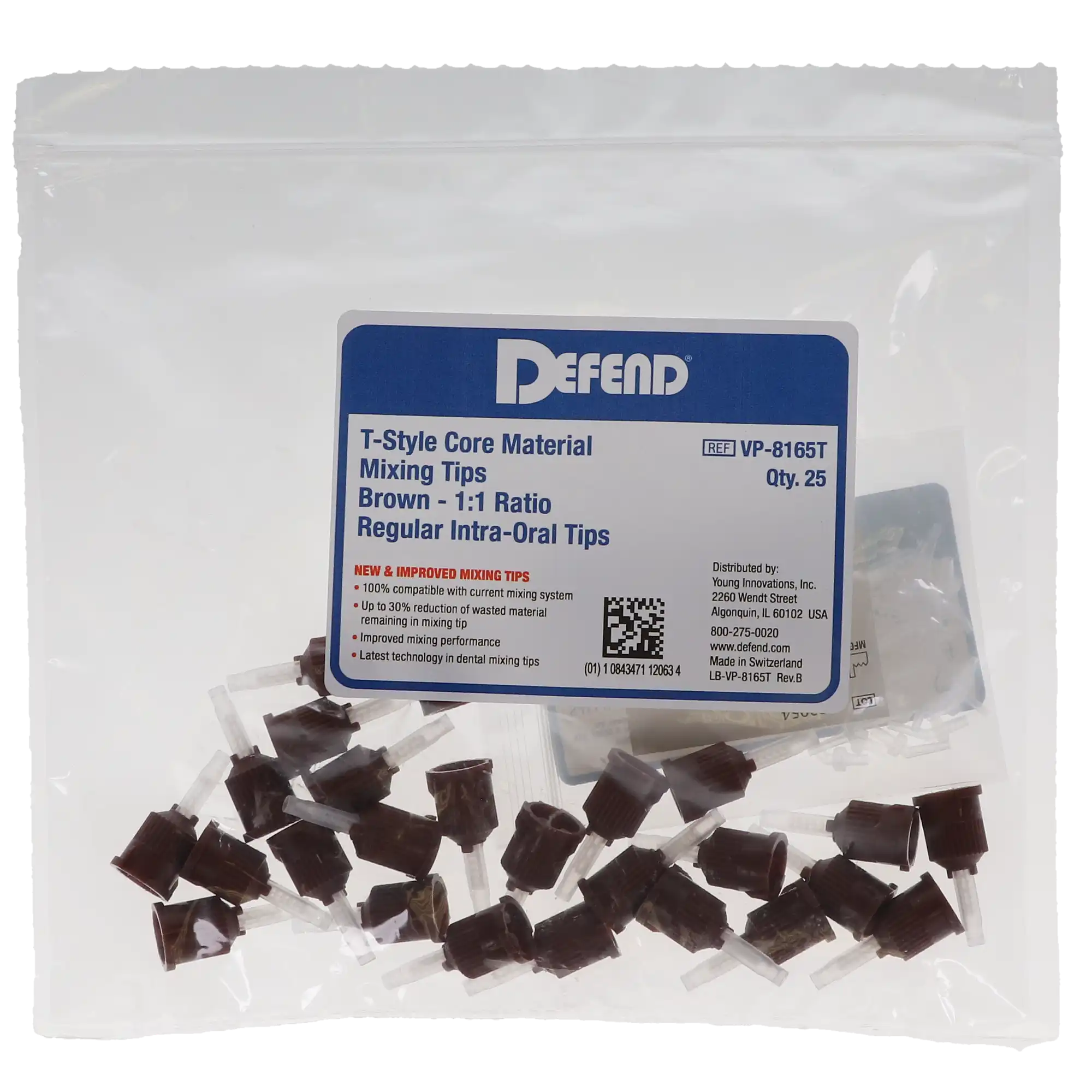 Defend T-Style Mixing Tips, Core Material, 1:1, Brown, with Standard Intra-Oral Tips, 25/Pk, VP-8165T thumbnail 3