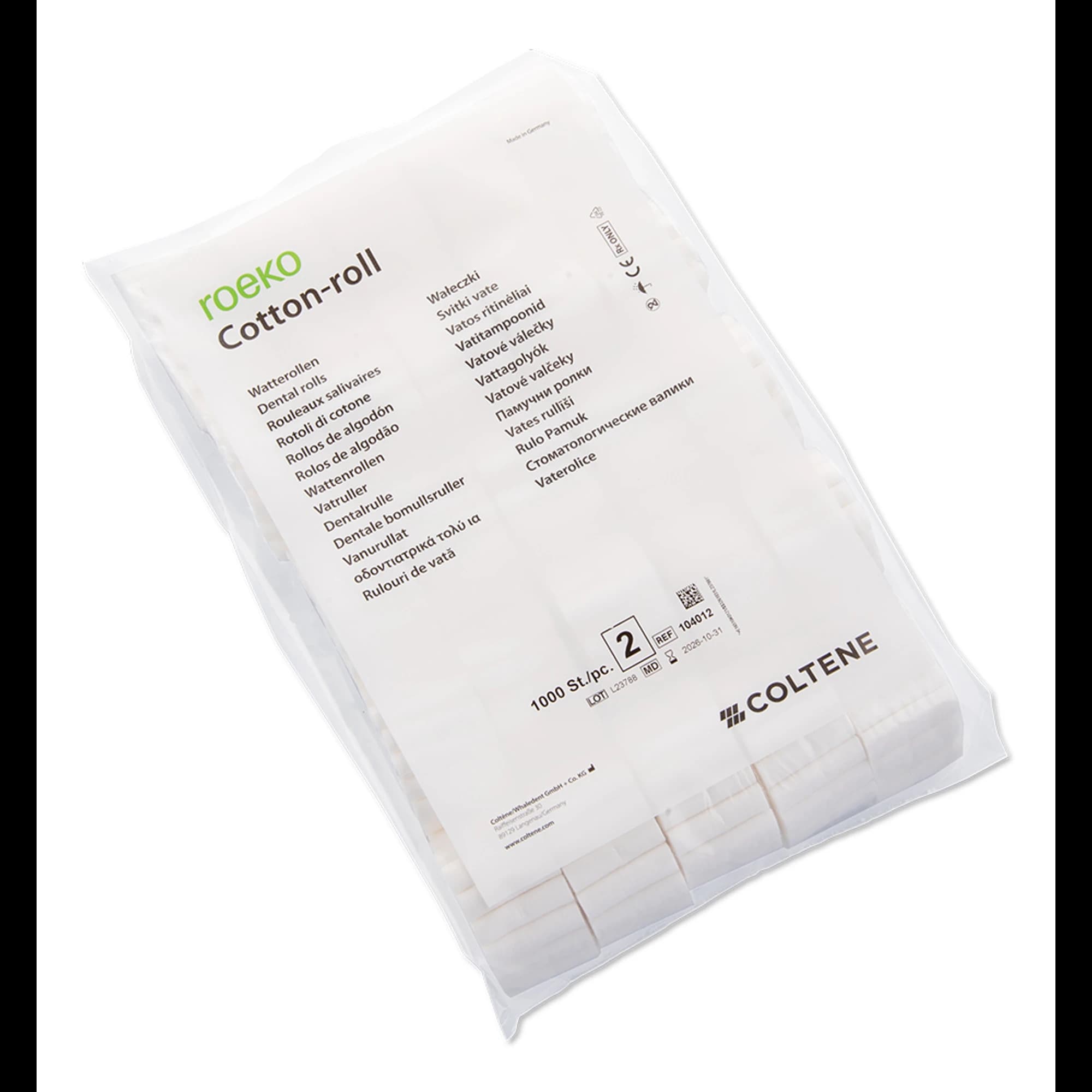 Coltene Roeko Size #2 Cotton Rolls, 1-1/2" x 3/8", Highly Absorbent, Soft & Smooth, Non-Sterile, Bag of 1000, 104012 thumbnail 2
