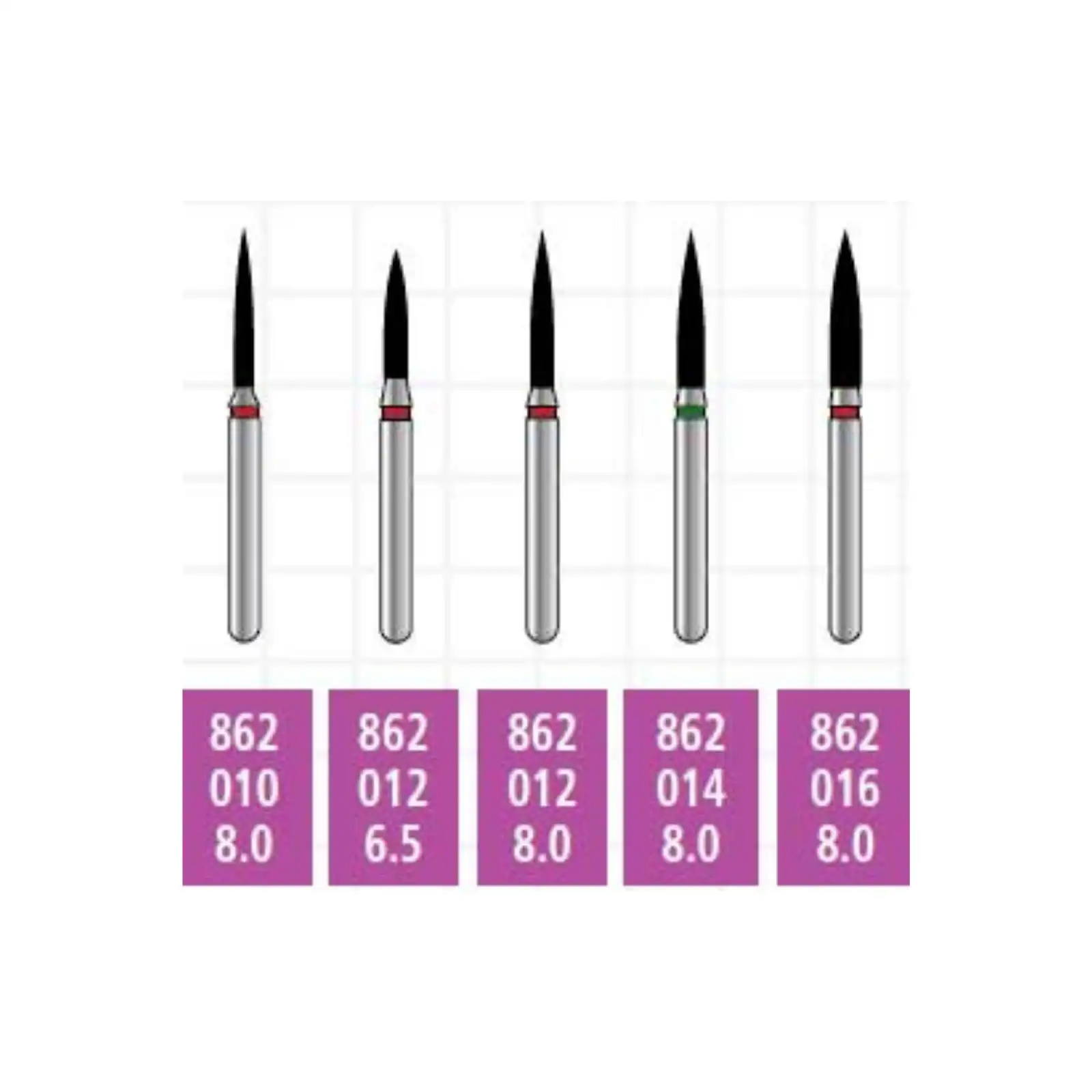 Alpen x1 Single-Use Diamond Bur, FG, Flame #862-014C, Coarse, Green, 1.4 mm, 25/Pk, X862C014 - Alpen X1, Diamond Single Use Burs, FG, # 862-014C, Flame, Coarse, Green, 25/Pk, X862C014 - Image 1