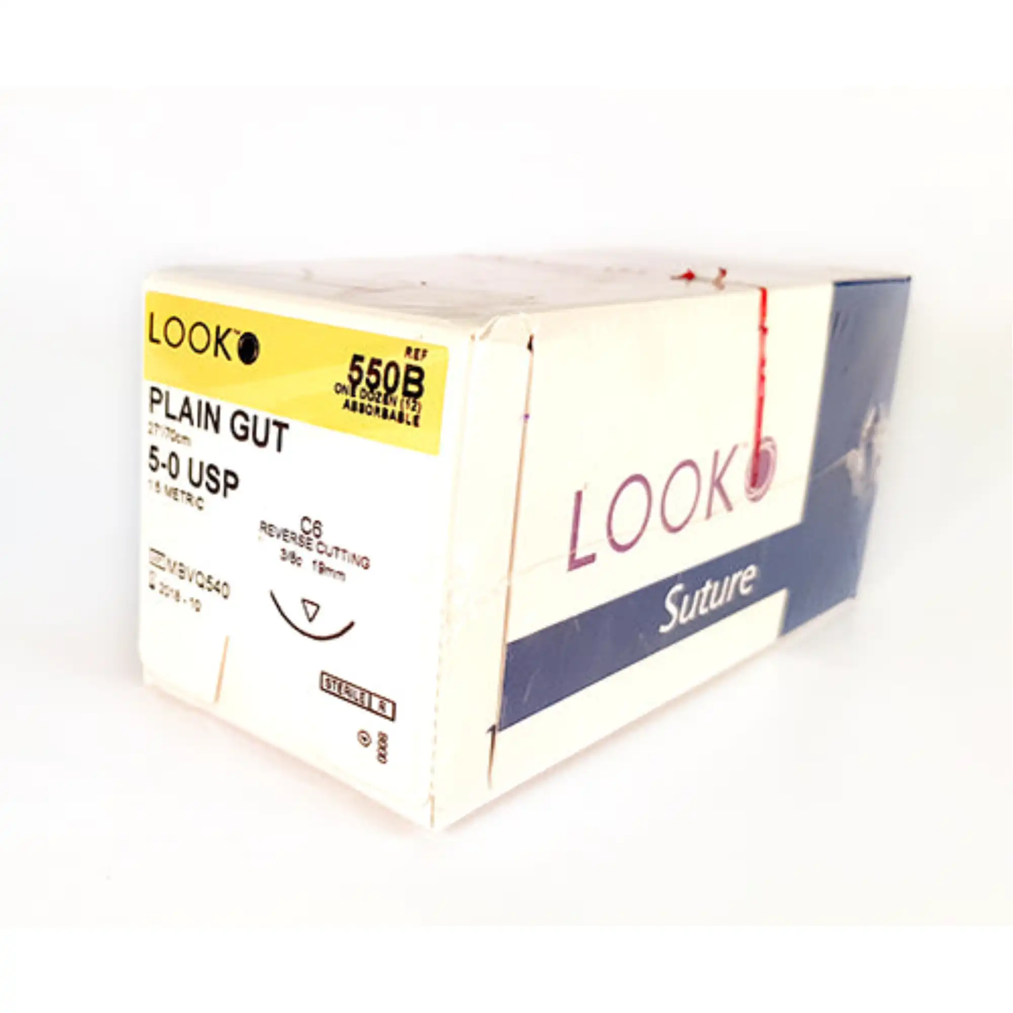 LOOK Sharpoint Plain Gut Absorbable Suture, 5-0, 27" (70 cm), C-6 Reverse Cutting Needle, 3/8 Circle, 18-19 mm, Beige, 12/Box, 550B thumbnail 5