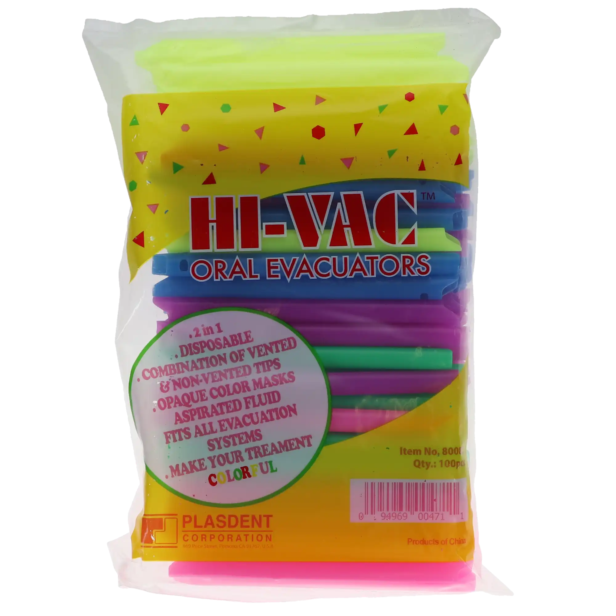 Plasdent Hi-Vac High-Volume Evacuator Tips, Combo Vented/Non-Vented, Assorted Colors, 100/Pk, 8008C thumbnail 4