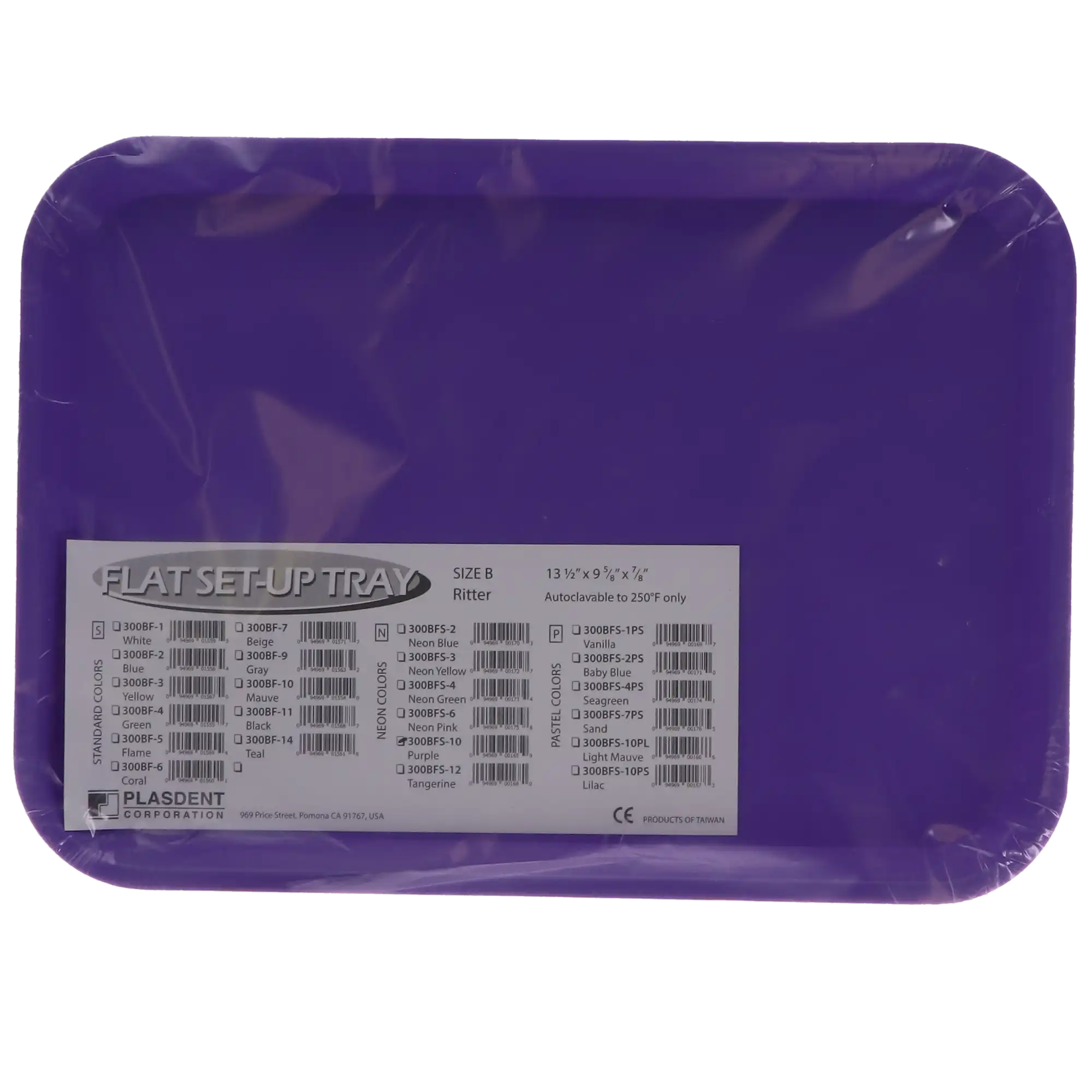 Plasdent Set-Up Plastic Flat Tray, Size B, Neon Purple, 13-1/2" x 9-5/8" x 7/8", Autoclavable, 1/Pk, 300BFS-10 thumbnail 5