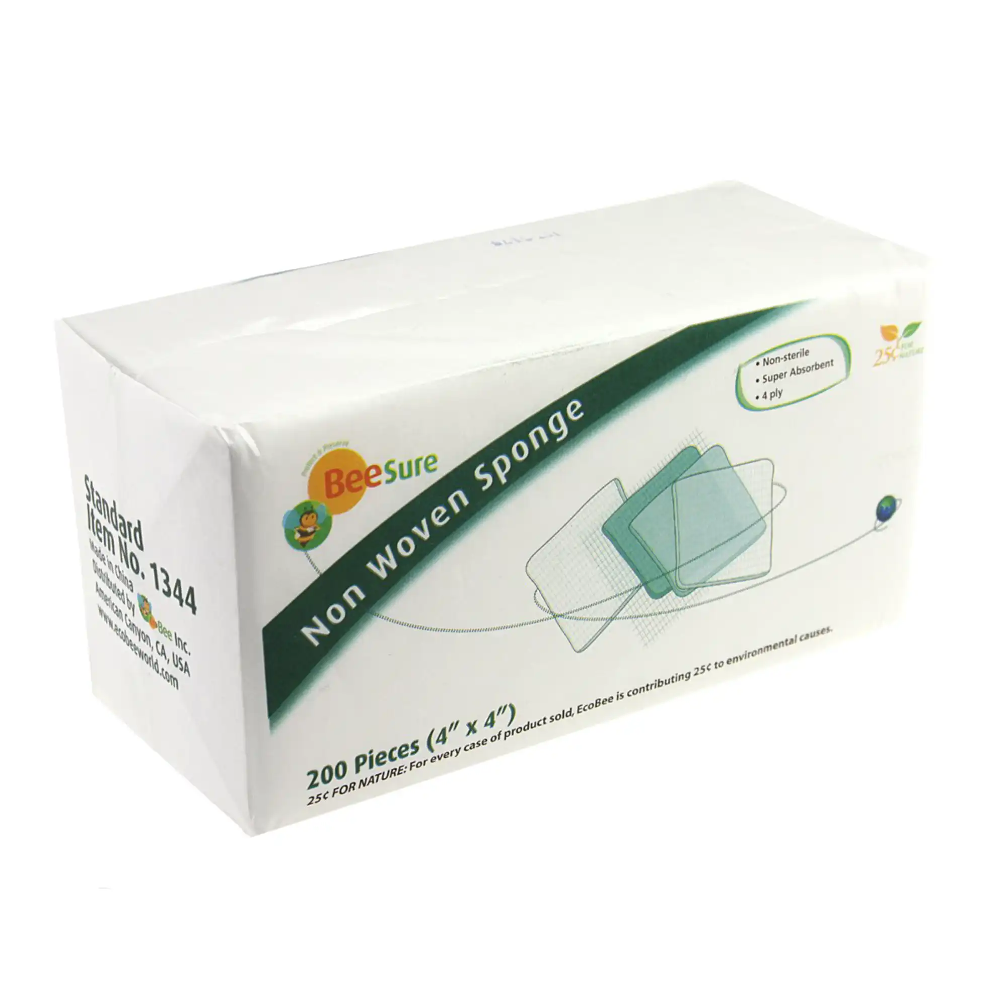 BeeSure Non-Woven Sponge, 4" x 4", 4-Ply Rayon/Polyester, Non-Sterile, Standard 30g/m², 2000/Pk, BE1344 thumbnail 2