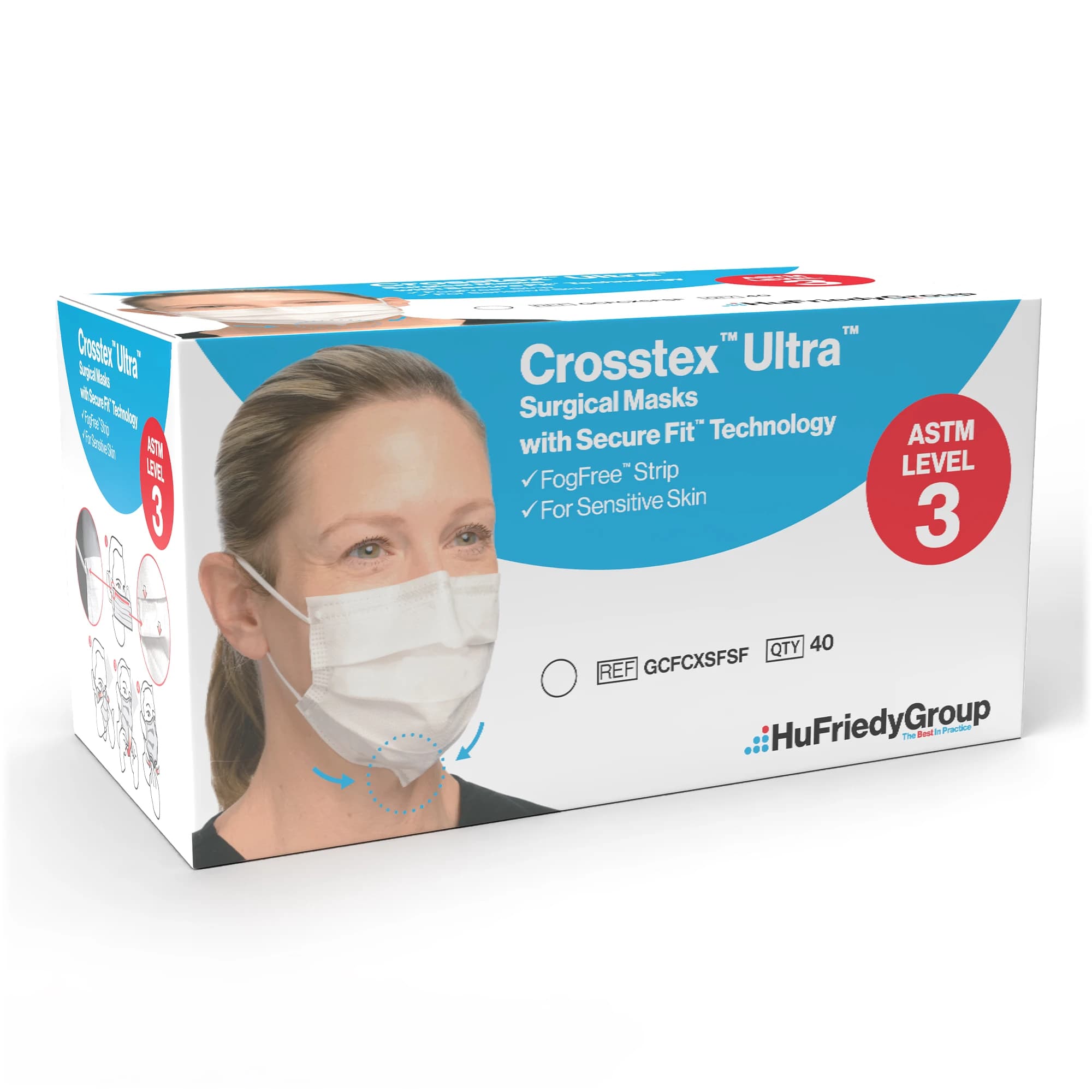 Crosstex Ultra Sensitive FogFree Earloop Mask with Secure Fit Technology, ASTM Level 3, White, 40/Box, GCFCXSFSF thumbnail 12