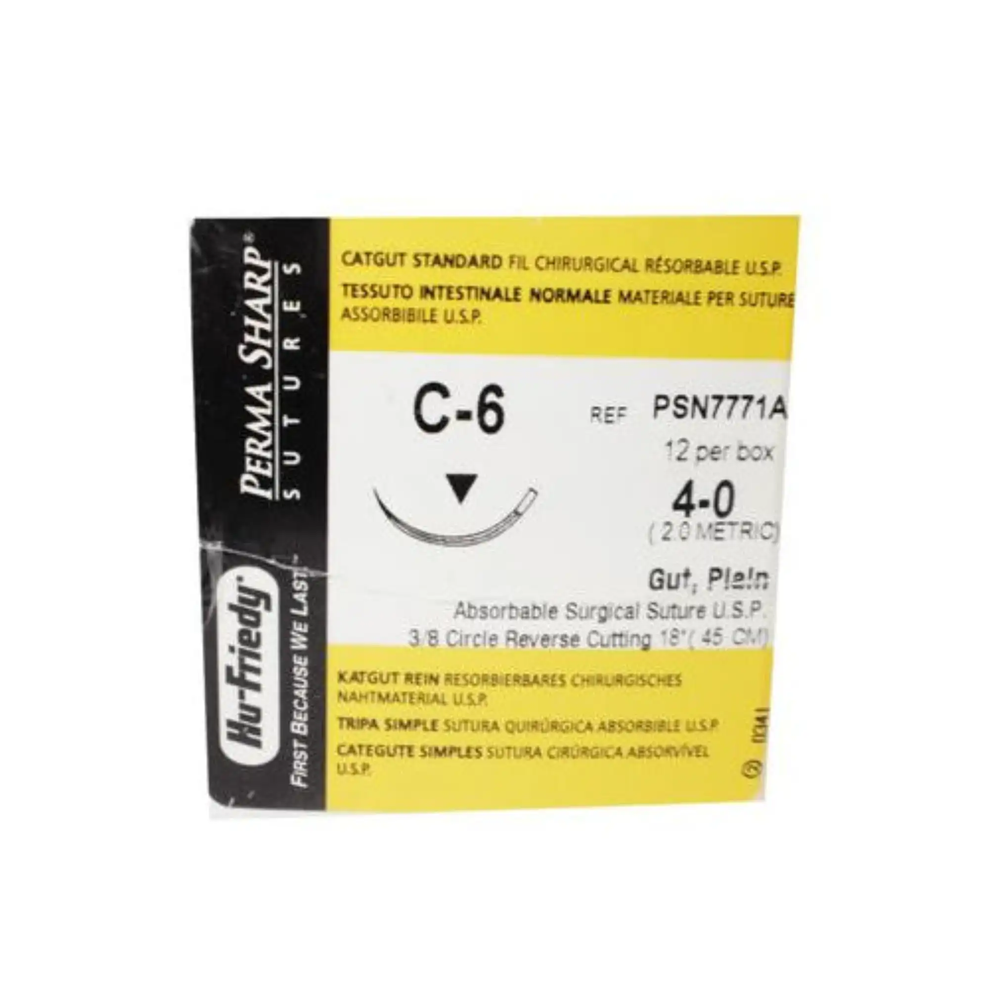 Hu-Friedy Perma Sharp Plain Gut Absorbable Suture, 4-0, C-6 Reverse Cutting Needle, 3/8 Circle, 18", 12/Box, PSN7771A thumbnail 5