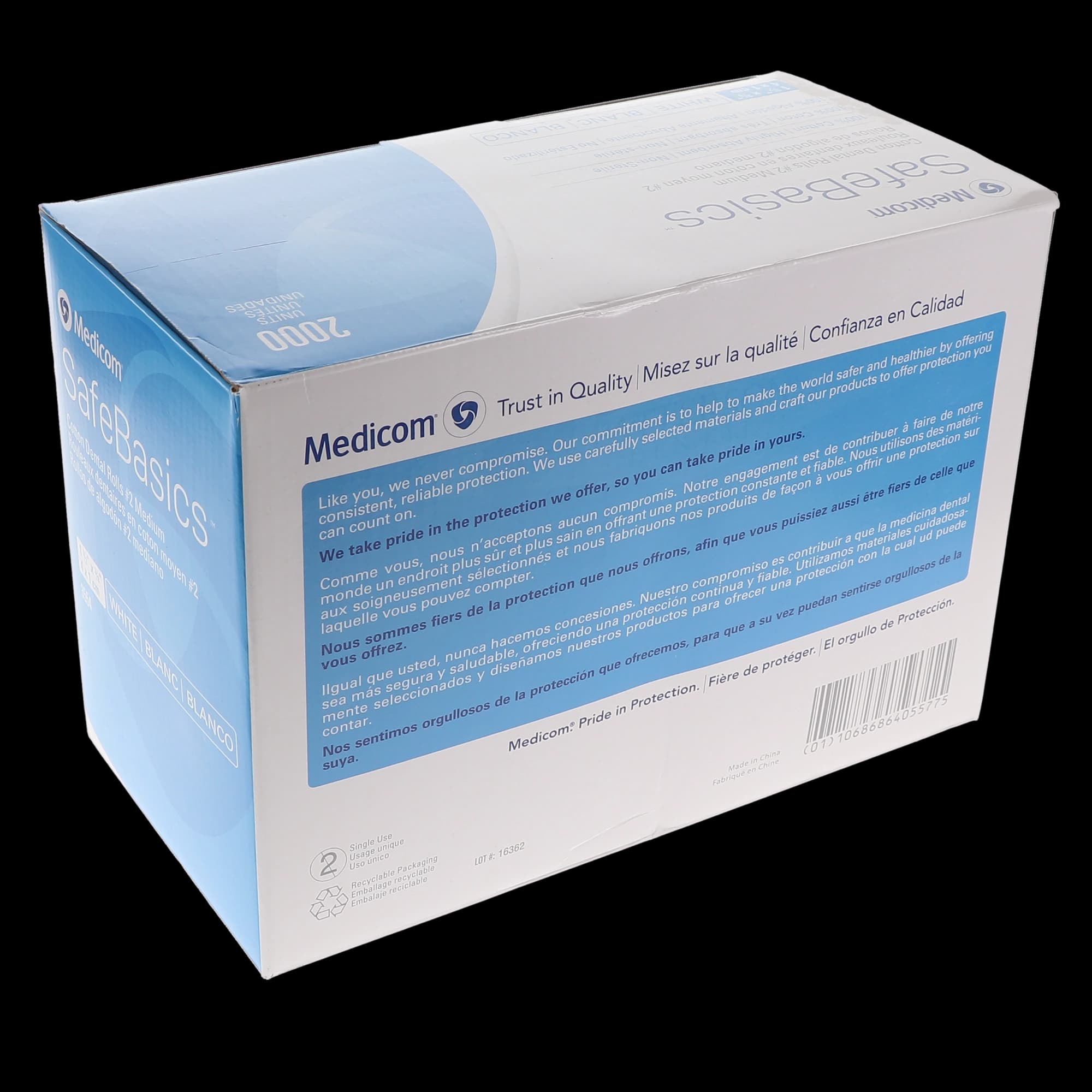 Medicom DisTech Plain Wrapped Cotton Rolls, #2 Medium, 1-1/2" x 3/8", Non-Sterile, 2000/Box, 3554 thumbnail 5