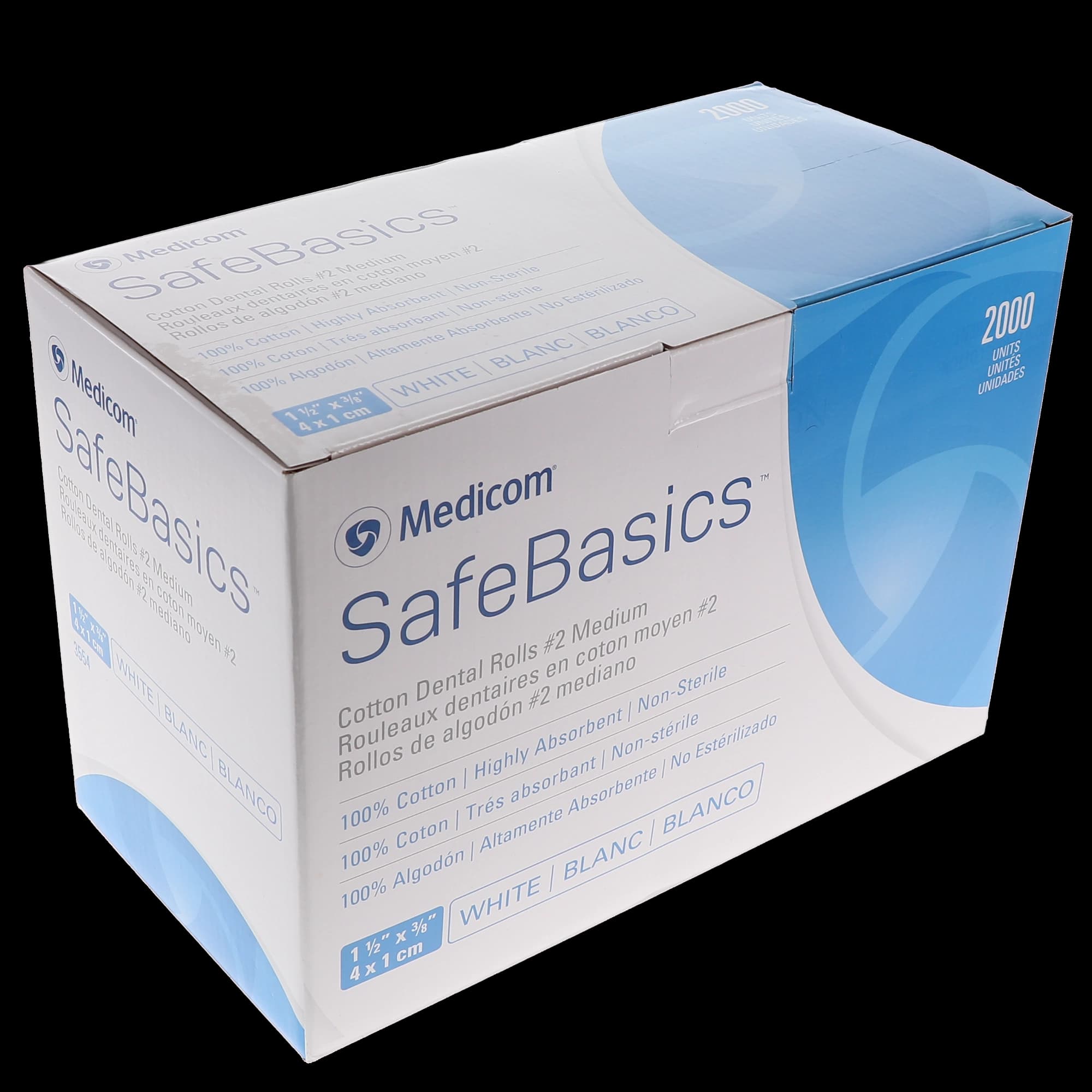 Medicom DisTech Plain Wrapped Cotton Rolls, #2 Medium, 1-1/2" x 3/8", Non-Sterile, 2000/Box, 3554 thumbnail 6