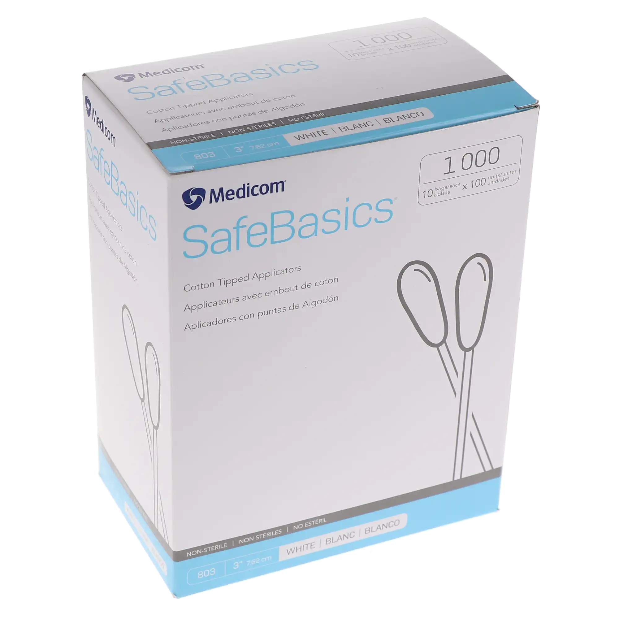 SafeBasics Cotton-Tipped Applicators, Non-Sterile, Wood Shaft, 3", 1000/Box, 803 thumbnail 5