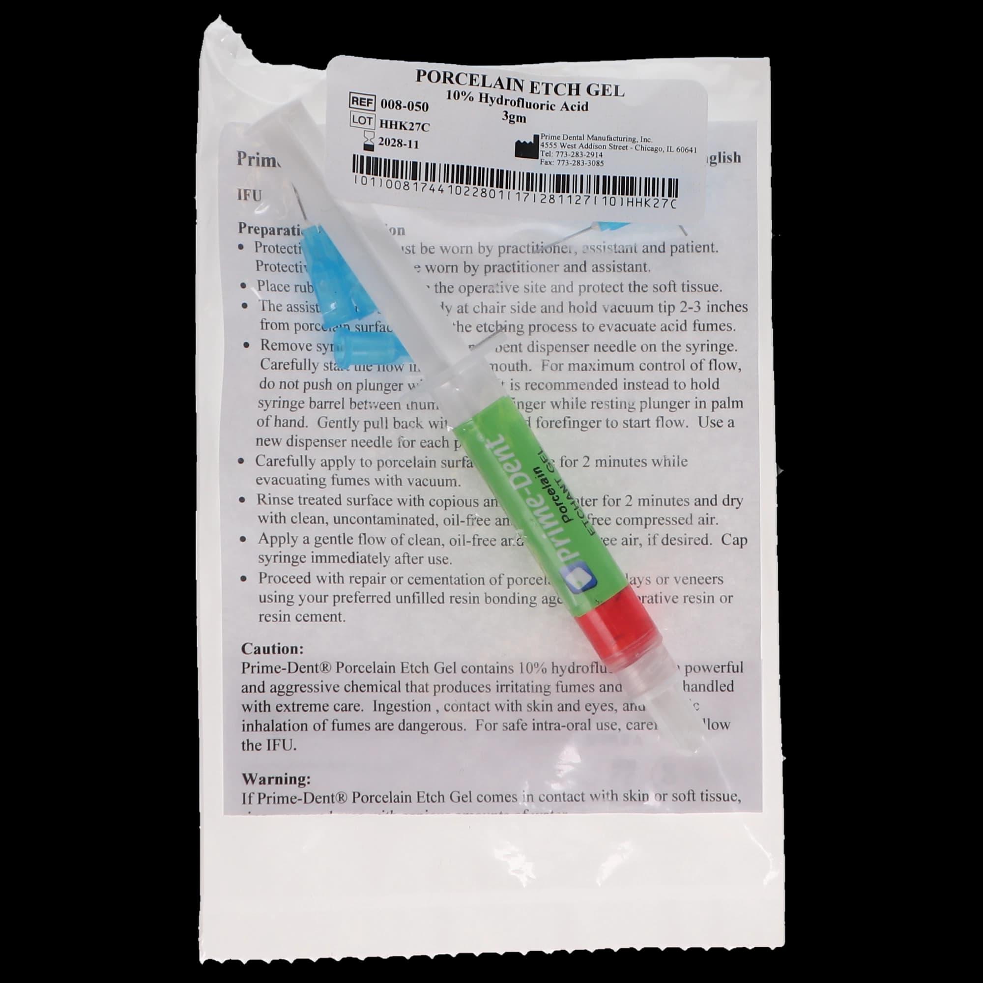Prime Dental Porcelain Etch Gel, 10% Hydrofluoric Acid, 3 g Syringe, 008-050 thumbnail 5