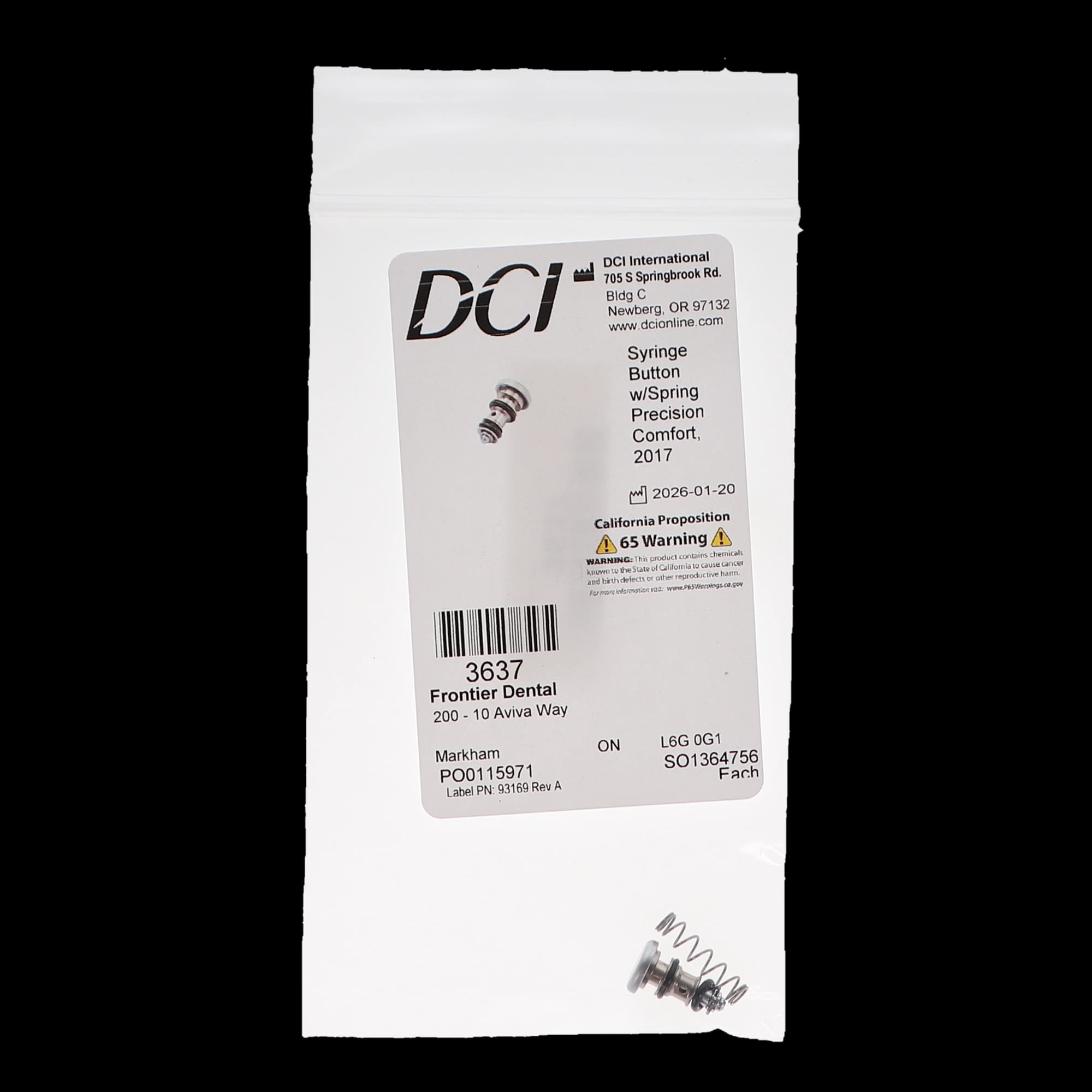 DCI International Precision Comfort Syringe Button with Spring, PN 3637, 1/Pack thumbnail 5