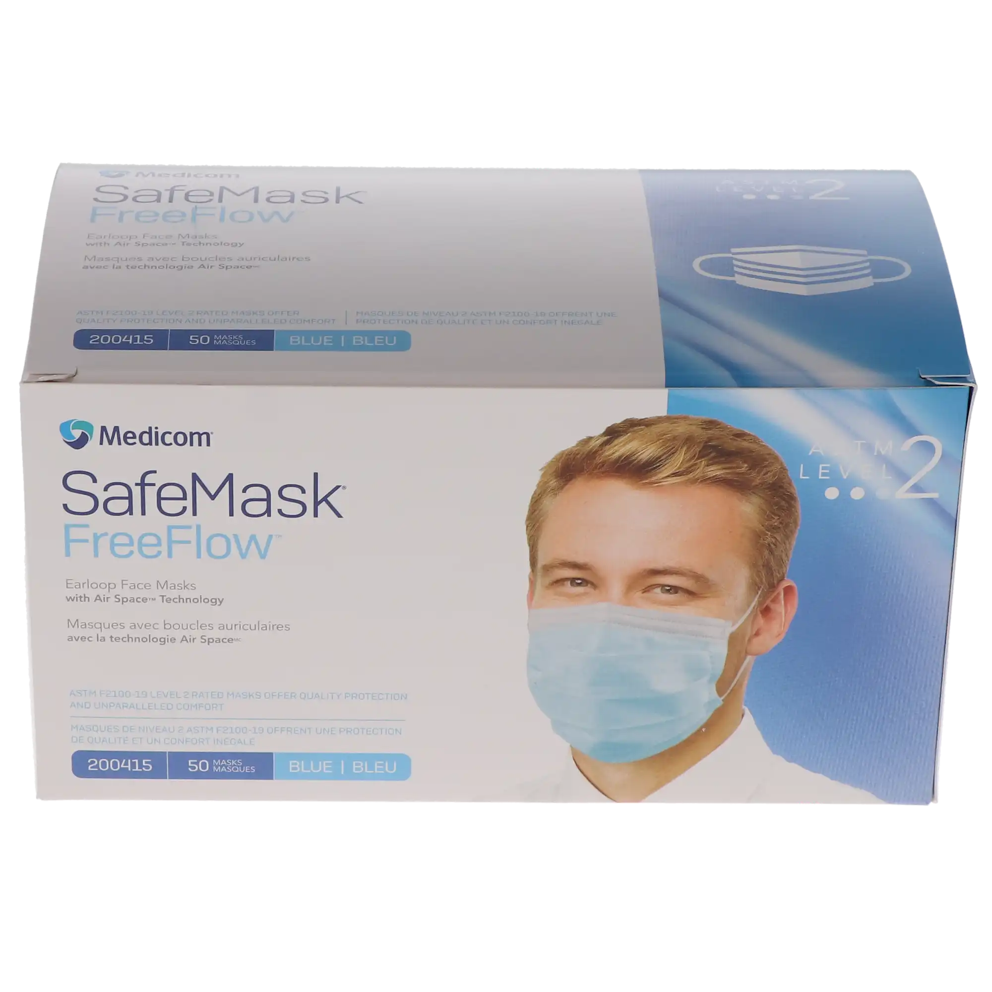 Medicom SafeMask FreeFlow Procedure Face Mask, ASTM Level 2, Blue, Ear Loop, 50/Box, 200415 thumbnail 12