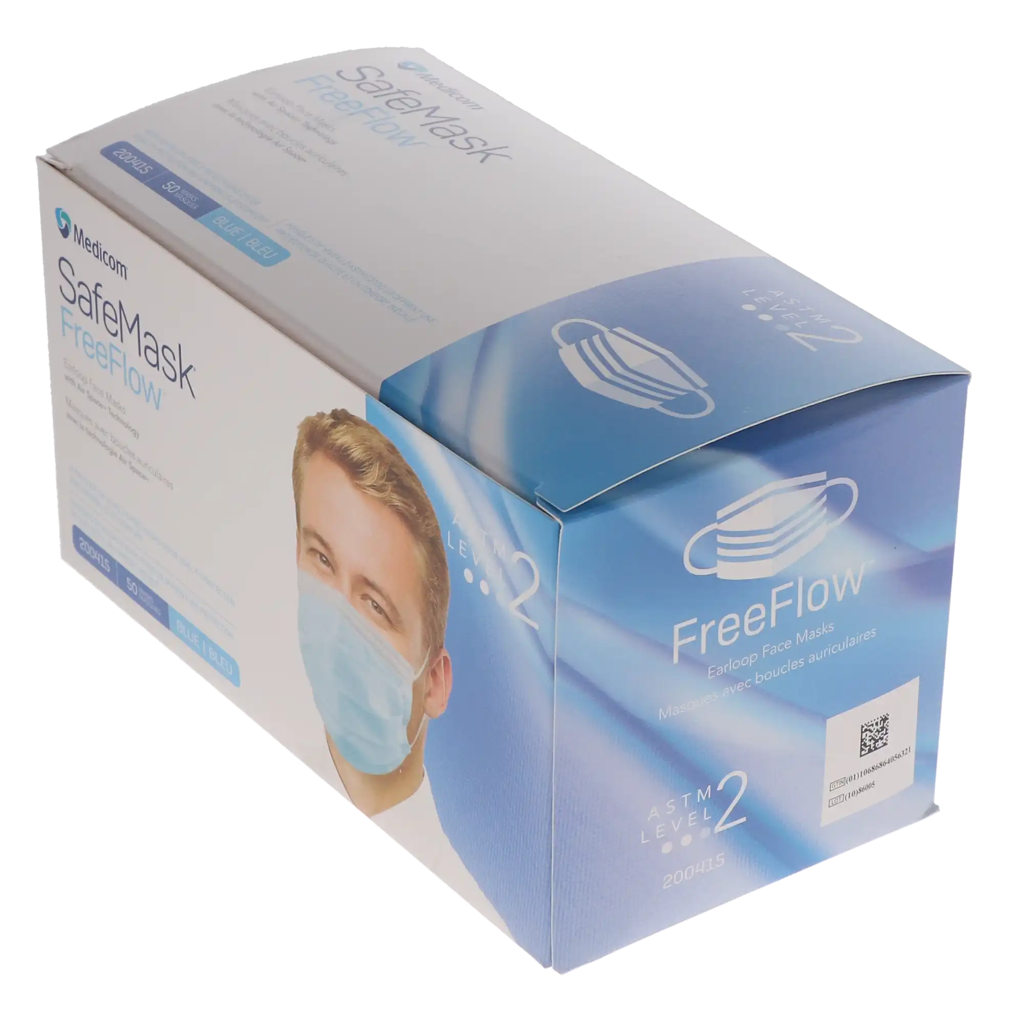 Medicom SafeMask FreeFlow Procedure Face Mask, ASTM Level 2, Blue, Ear Loop, 50/Box, 200415 thumbnail 13
