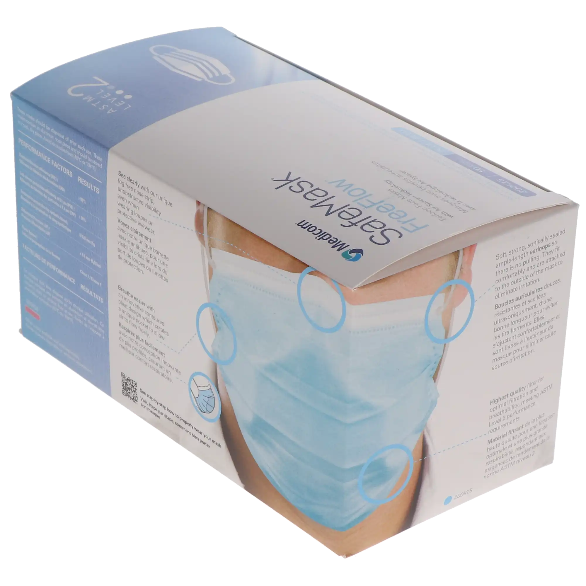 Medicom SafeMask FreeFlow Procedure Face Mask, ASTM Level 2, Blue, Ear Loop, 50/Box, 200415 thumbnail 14