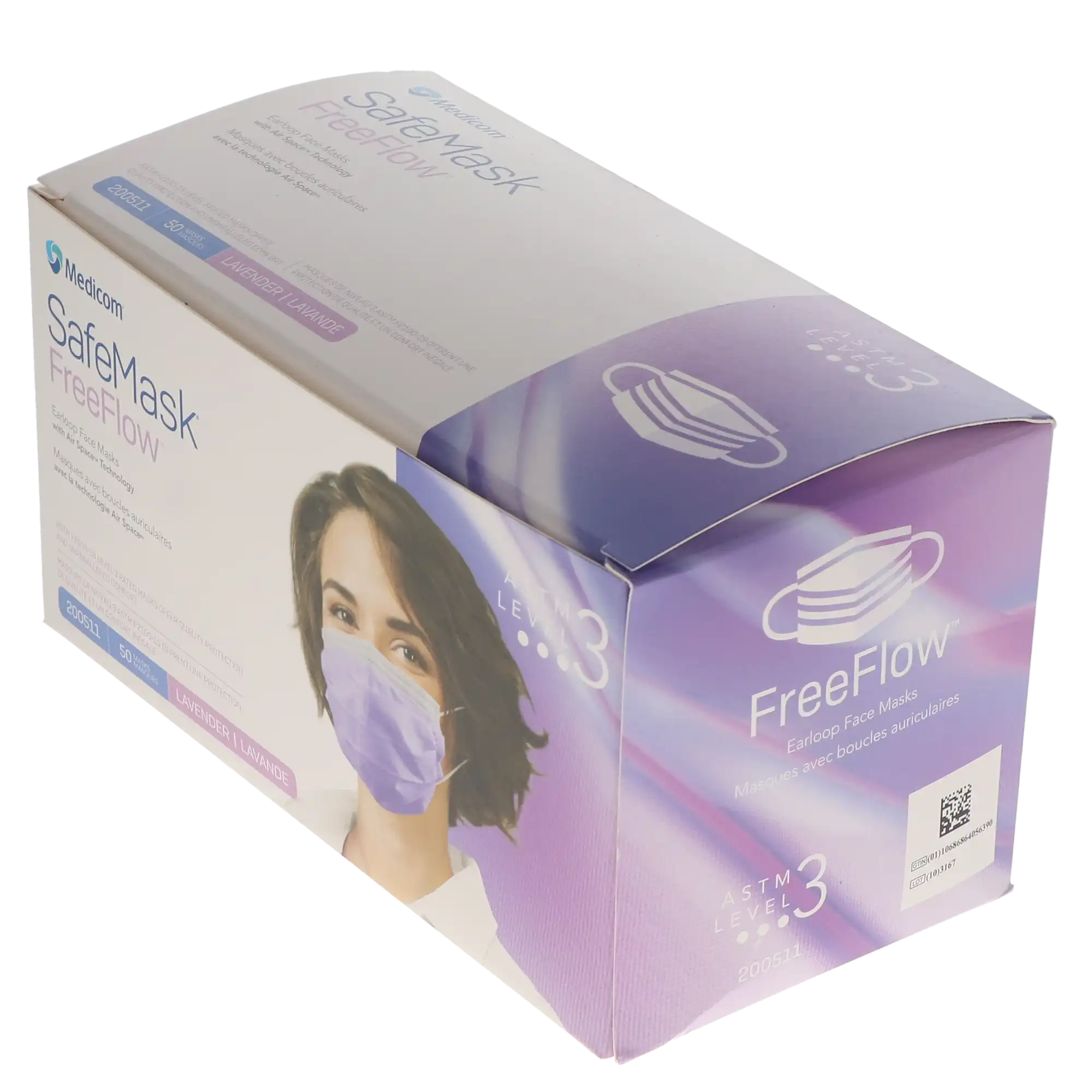 SafeMask FreeFlow Earloop Procedure Face Mask, ASTM Level 3, Fog-Free Strip, Lavender, 50/Box, 200511 thumbnail 13