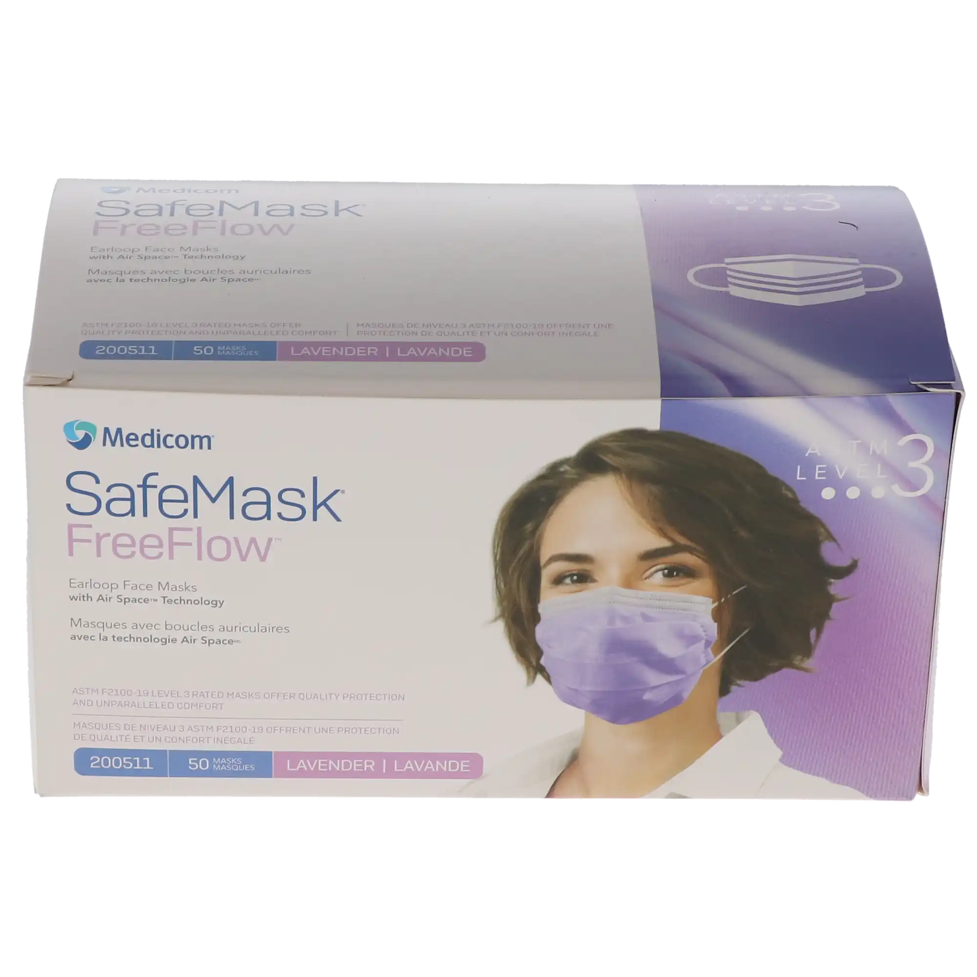 SafeMask FreeFlow Earloop Procedure Face Mask, ASTM Level 3, Fog-Free Strip, Lavender, 50/Box, 200511 thumbnail 14