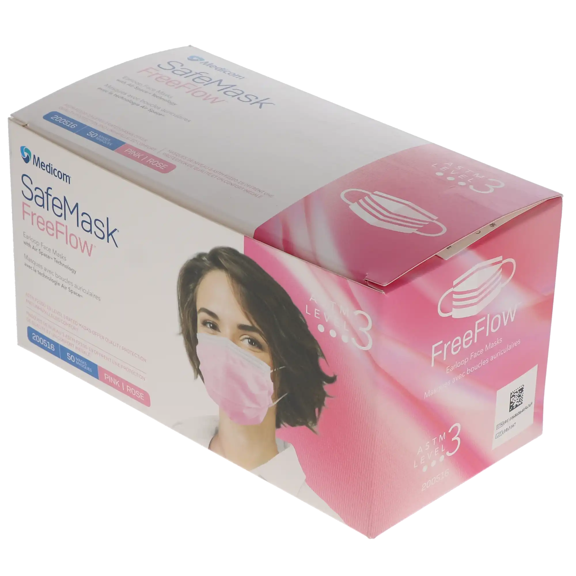 SafeMask FreeFlow Procedure Earloop Face Mask, ASTM Level 3, Pink, 50/Box, 200516 thumbnail 4