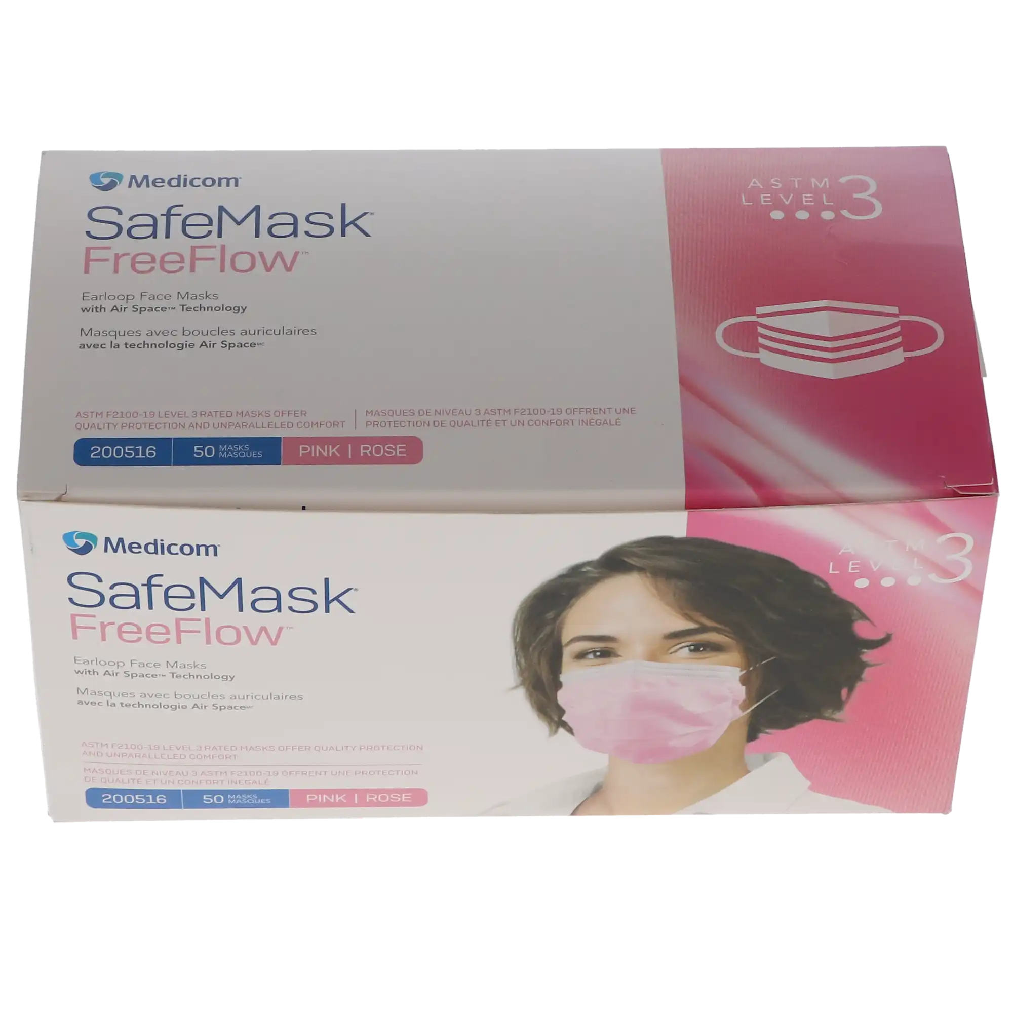 SafeMask FreeFlow Procedure Earloop Face Mask, ASTM Level 3, Pink, 50/Box, 200516 thumbnail 5