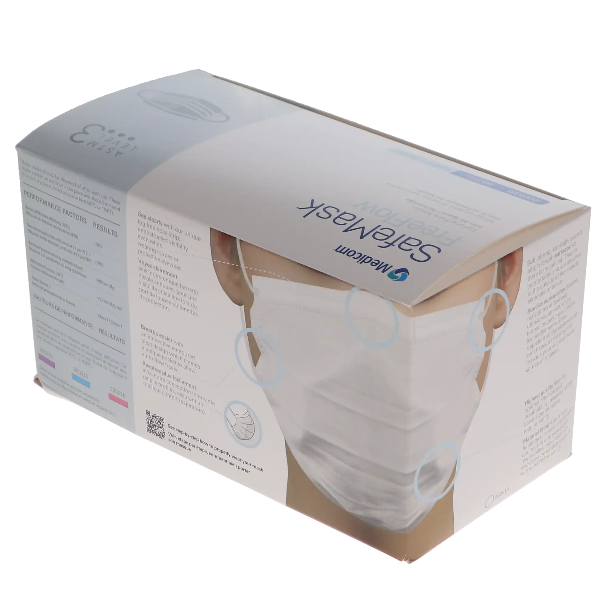 SafeMask FreeFlow Procedure Earloop Face Mask, ASTM Level 3, White, 50/Box, 200514 thumbnail 13