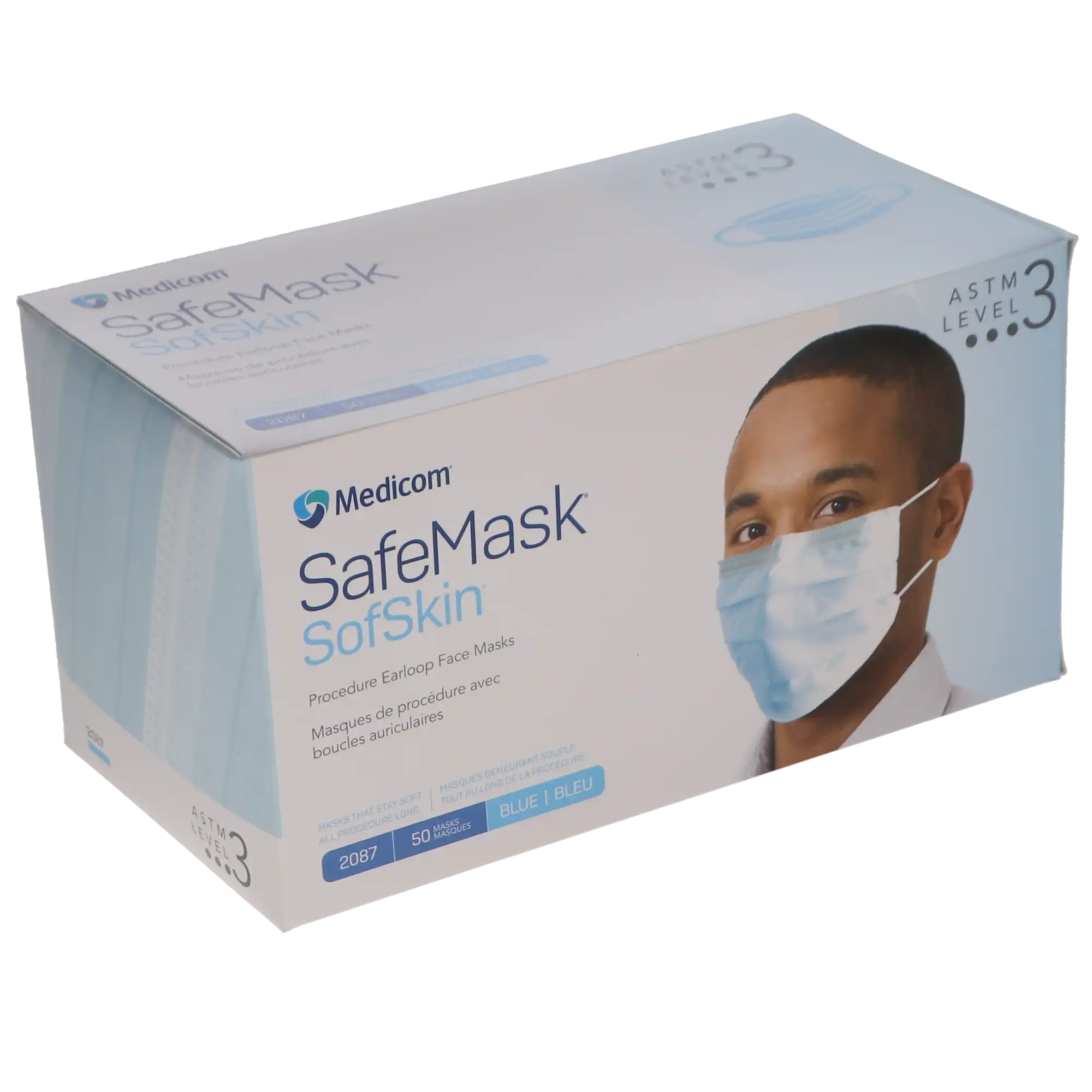 Medicom SafeMask SofSkin Procedure Earloop Face Mask, ASTM Level 3, Blue, 50/Box, 2087 thumbnail 12