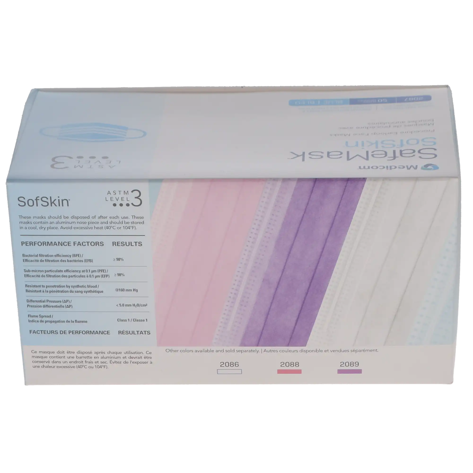 Medicom SafeMask SofSkin Procedure Earloop Face Mask, ASTM Level 3, Blue, 50/Box, 2087 thumbnail 13