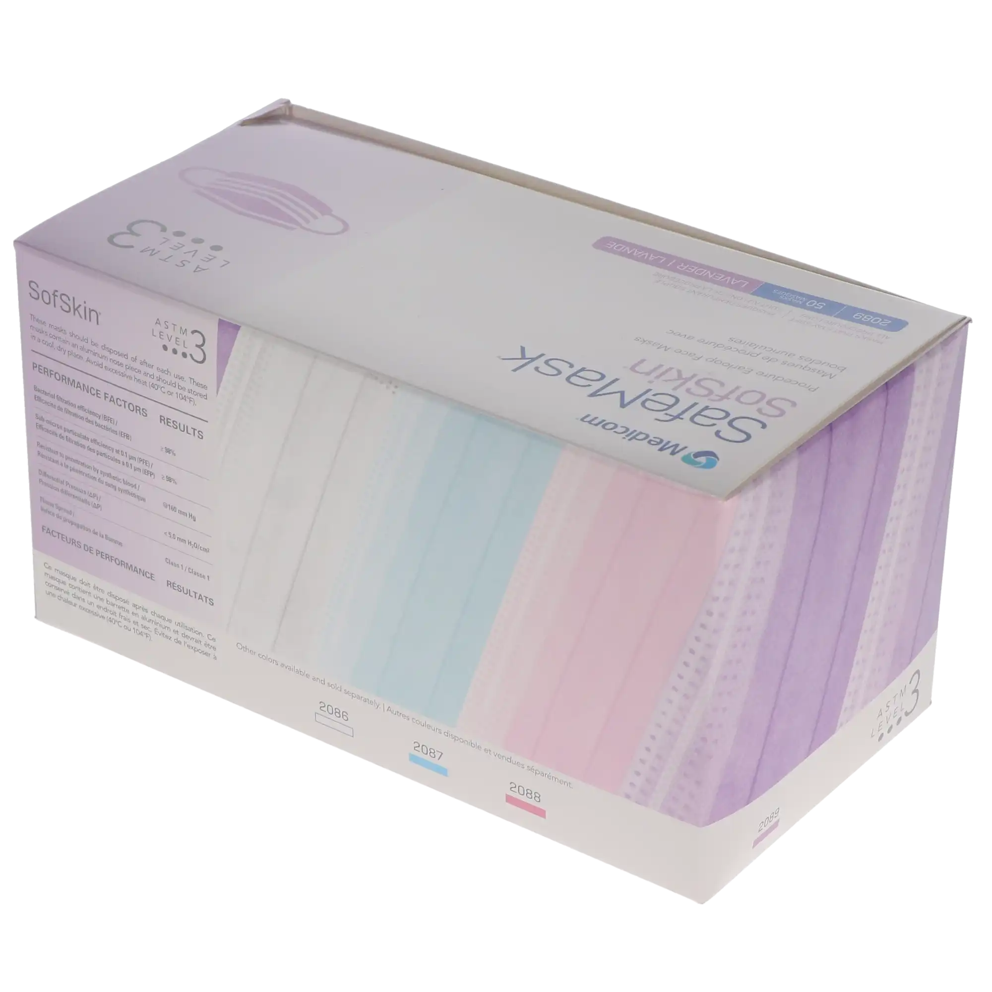 SafeMask SofSkin Procedure Earloop Face Masks, ASTM Level 3, Lavender, 50/Box, 2089 thumbnail 11