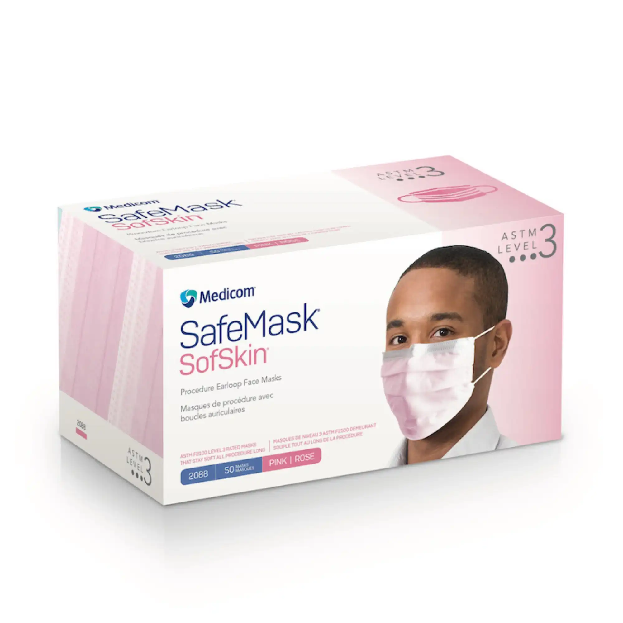 SafeMask SofSkin Procedure Earloop Masks, ASTM Level 3, Pink, 50/Box, 2088 thumbnail 11