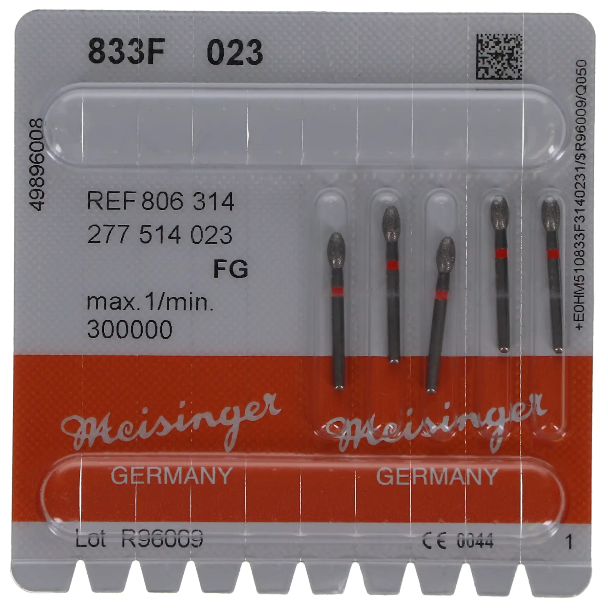 Meisinger Diamond Bur, FG, Fine, Egg/Football, 2.3 mm, Red, 5/Pk, 833F-023-FG thumbnail 6