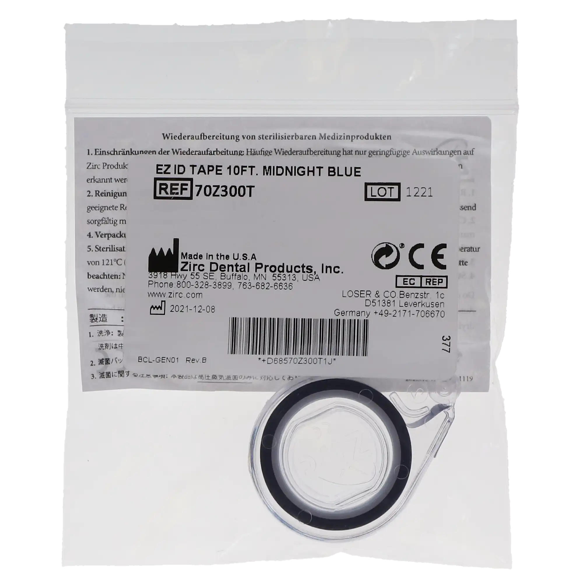 Zirc E-Z ID Tape Roll, Midnight Blue, 10 ft x 1/4 in, Autoclavable Instrument Identification Tape, Refill, 70Z300T thumbnail 4