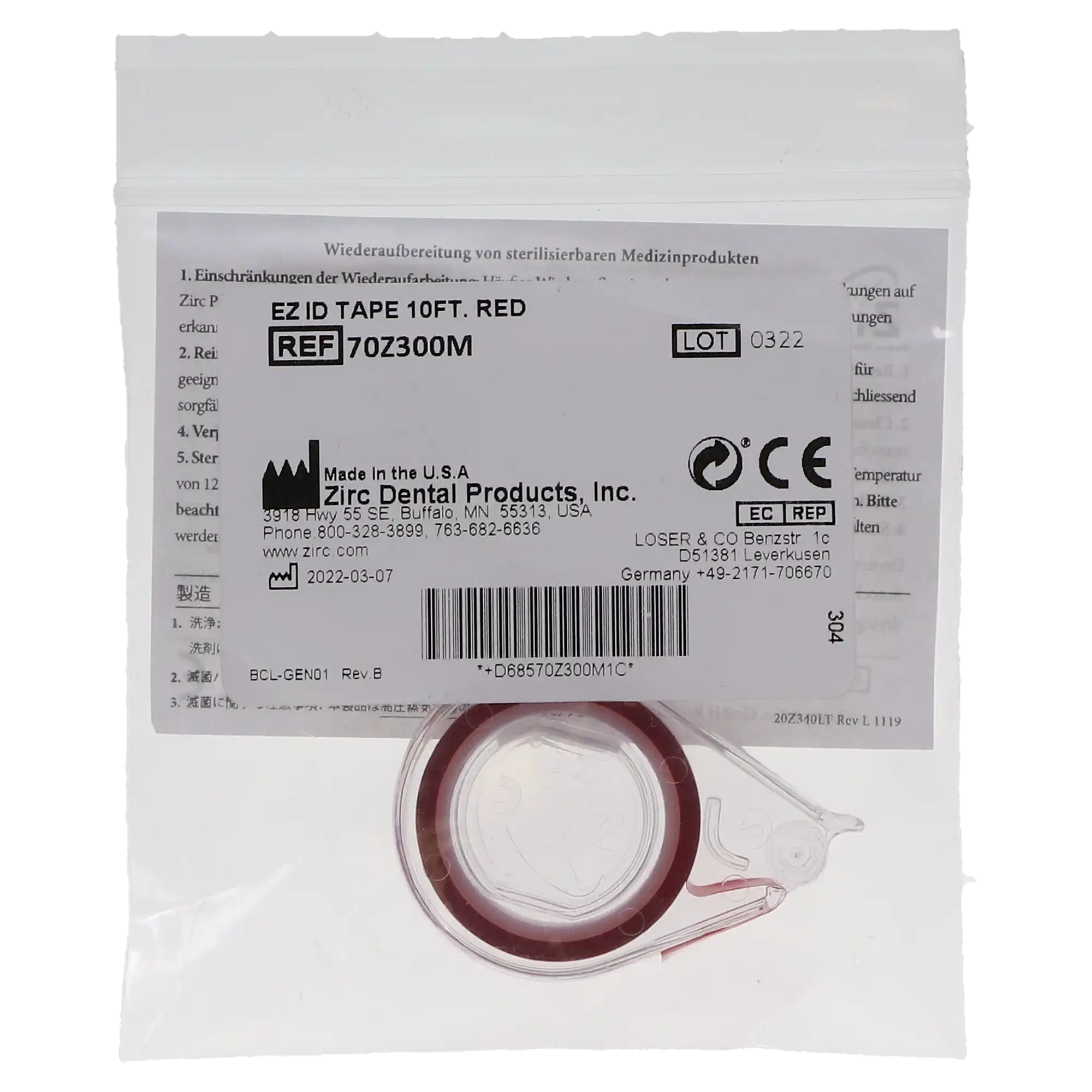 Zirc E-Z ID Tape Roll, Red, 10 ft x 1/4 in, Autoclavable, 70Z300M thumbnail 4