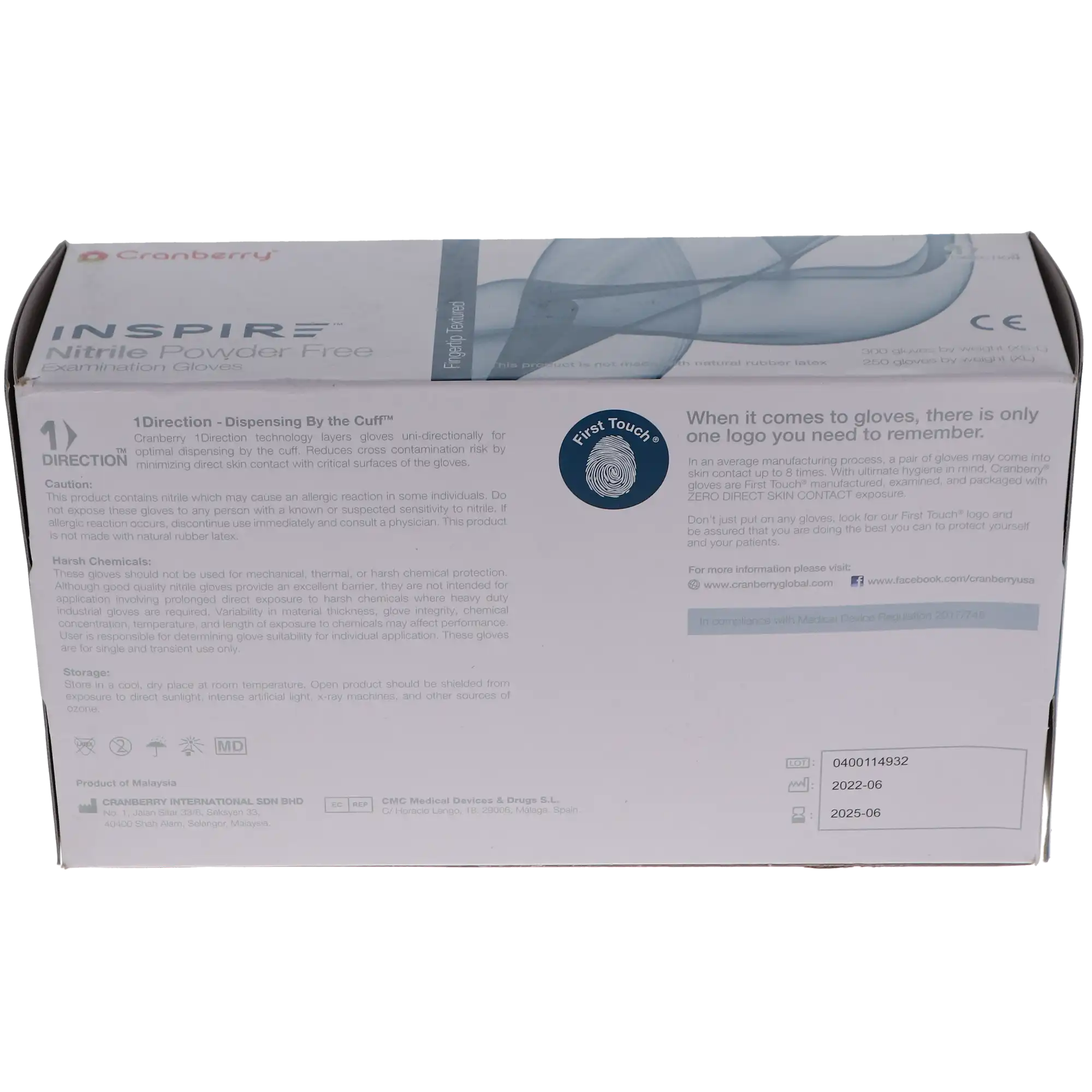 Cranberry Inspire Nitrile Exam Gloves, Powder-Free, Non-Sterile, Medium, Aegean Blue, 300/Box, CR3387 thumbnail 4