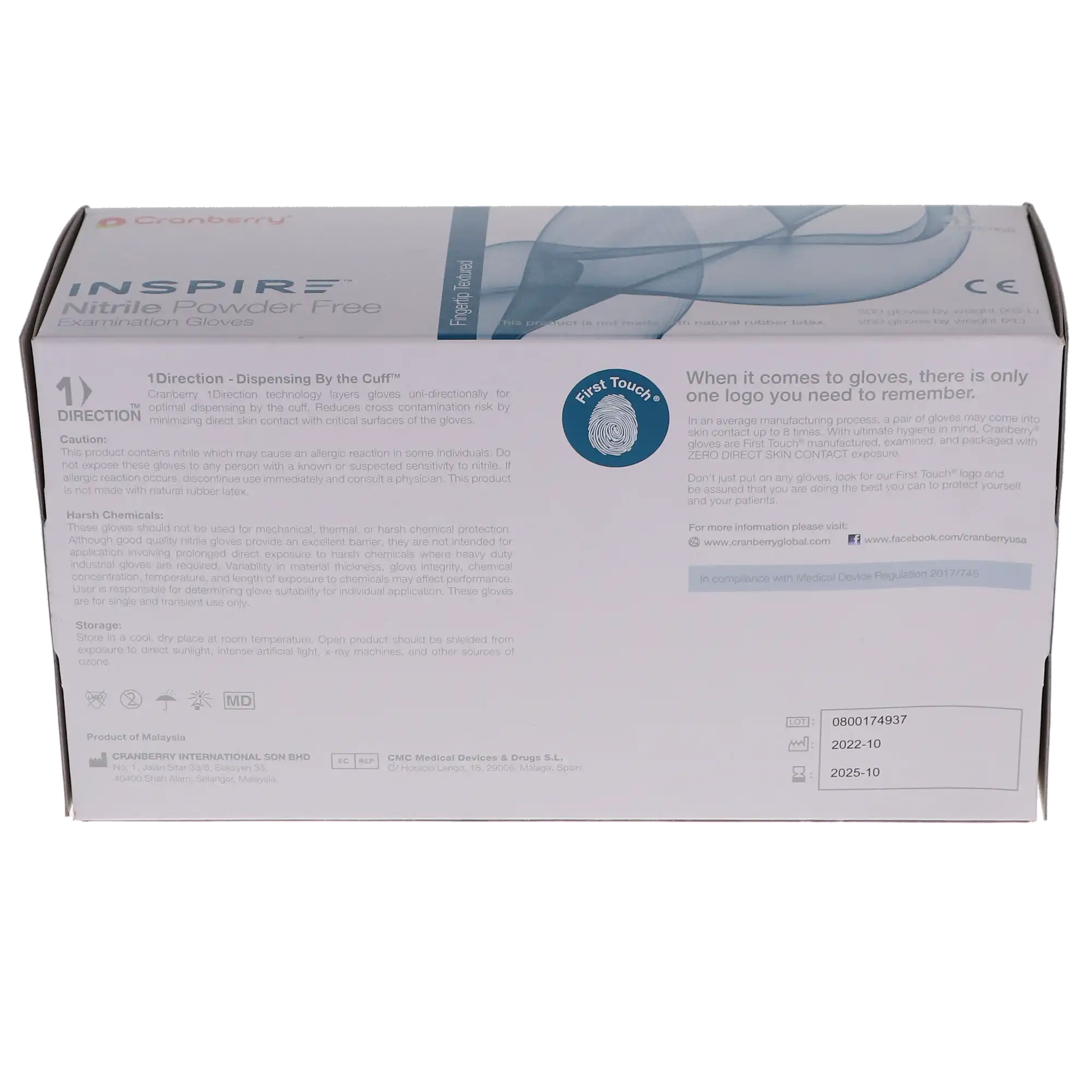 Cranberry Inspire Nitrile Exam Gloves, Powder-Free, Non-Sterile, Small, Aegean Blue, 300/Box, CR3386 thumbnail 4