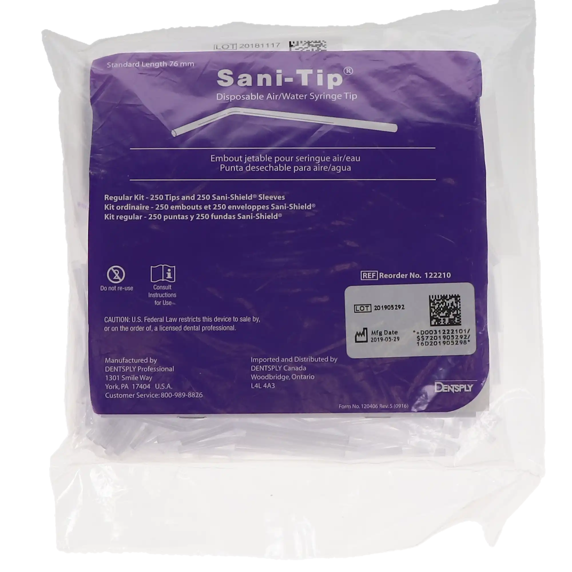 Sani-Tip Disposable Air/Water Syringe Tips, Standard 76mm, Clear, 250 Tips & 250 Sani-Shield Sleeves, Refill, 122210 thumbnail 6