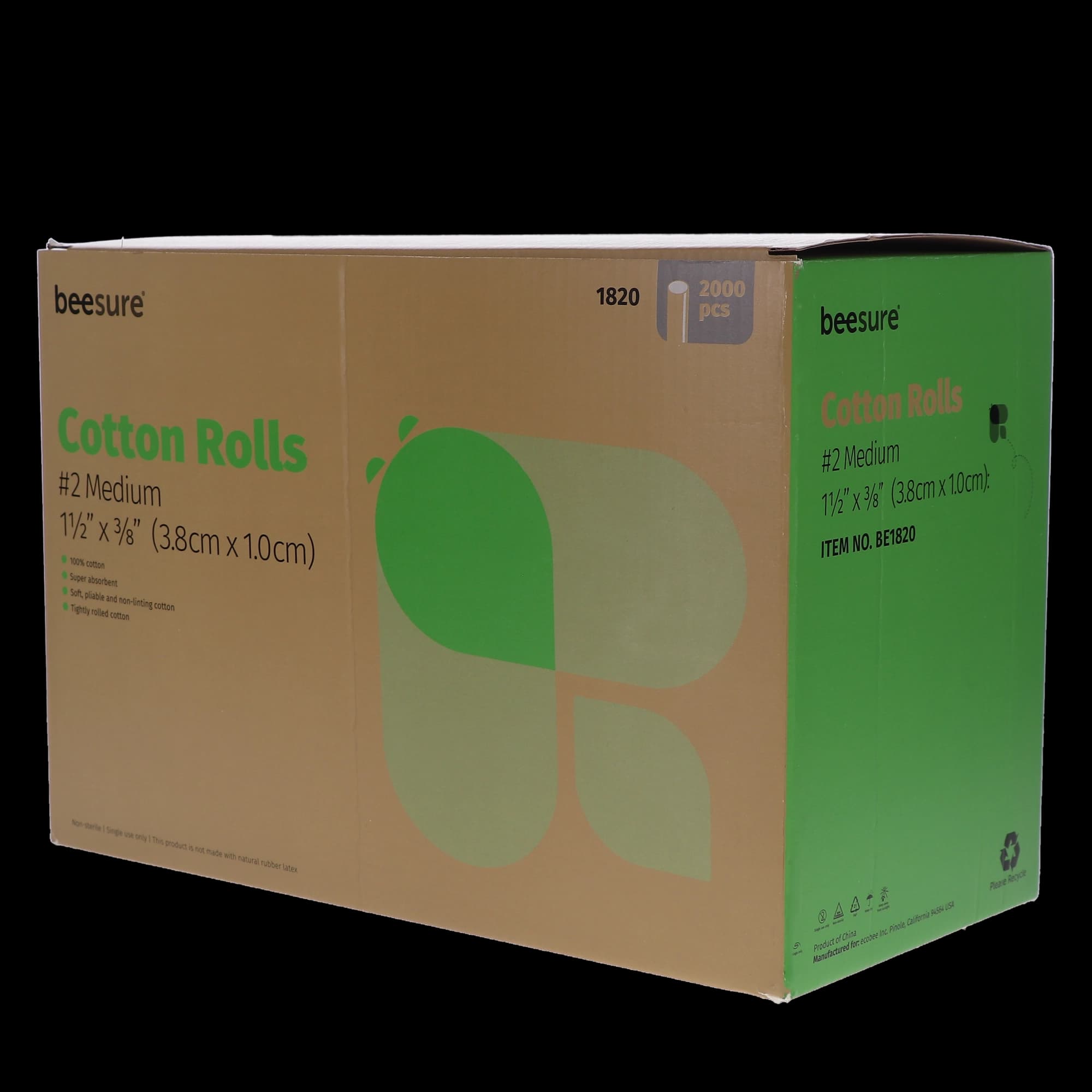 BeeSure Cotton Rolls #2 Medium, 1-1/2" x 3/8", Non-Sterile, 100% Cotton, 2000/Box, BE1820 thumbnail 4