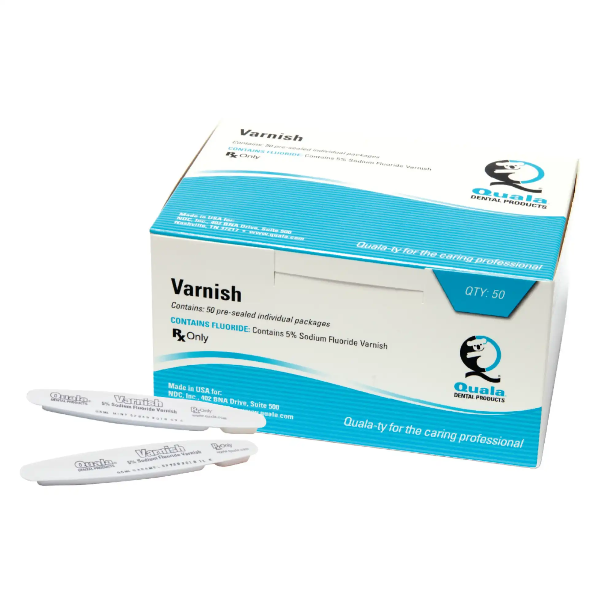 Quala 5% Sodium Fluoride Varnish, 0.5 ml Unit Dose, Mint, Clear, 50/Box - 5% Sodium Fluoride Varnish, 0.5 ml, Mint, clear, 50/box - Image 1