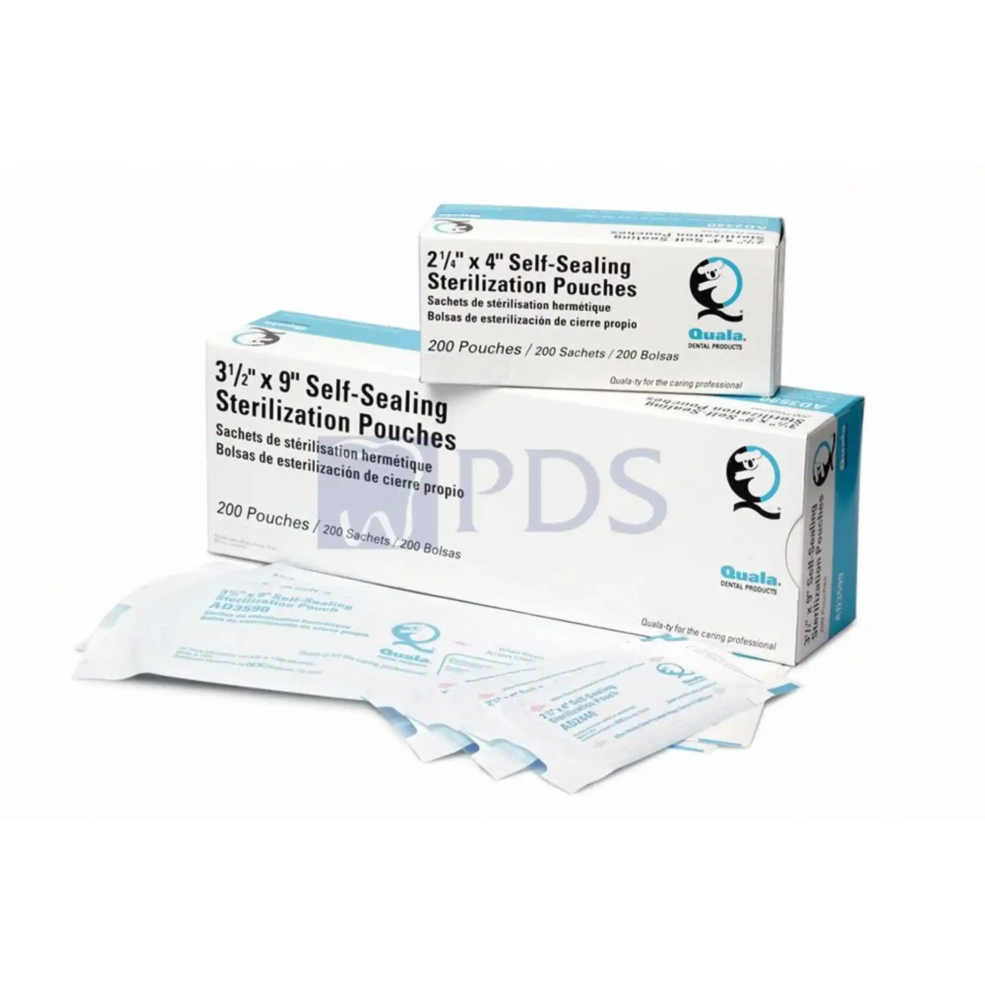Quala Self-Sealing Sterilization Pouches, 2-3/4" x 9", Dual Steam/EtO Indicators, Paper/Blue Film, 200/Box - Quala Sterilization Pouch 2-3/4" x 9" 200Bx - Image 1