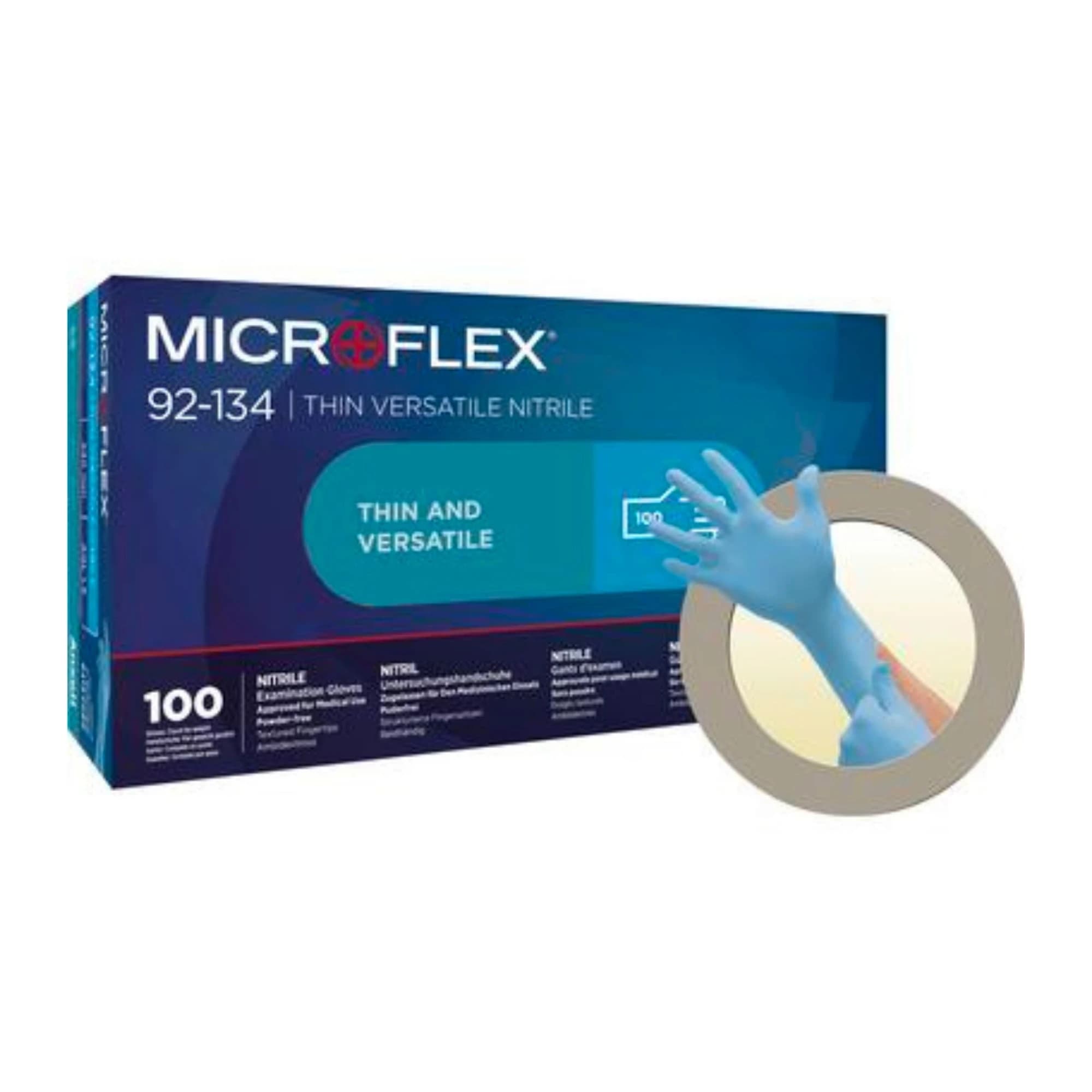 Ansell Microflex 92-134 Versatility Nitrile Exam Gloves, Powder-Free, Textured Fingertips, Blue, Small (6.5-7), 100/Box, 92134070 thumbnail 9