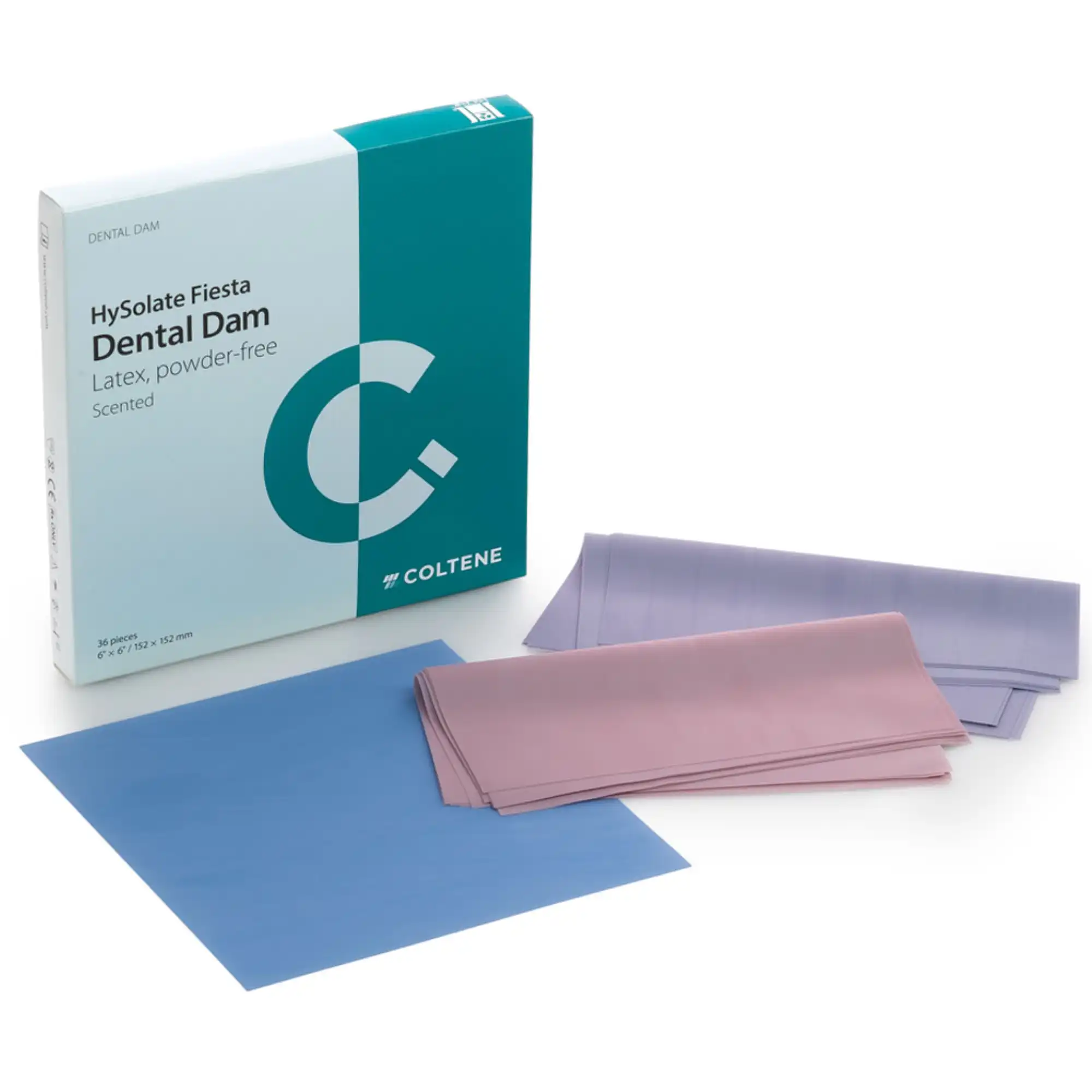 HySolate Fiesta Latex Dental Dam, Heavy, 6" x 6", Assorted Colors, Fruit Scented, Powder-Free, 36/Pk, 60034438 thumbnail 2