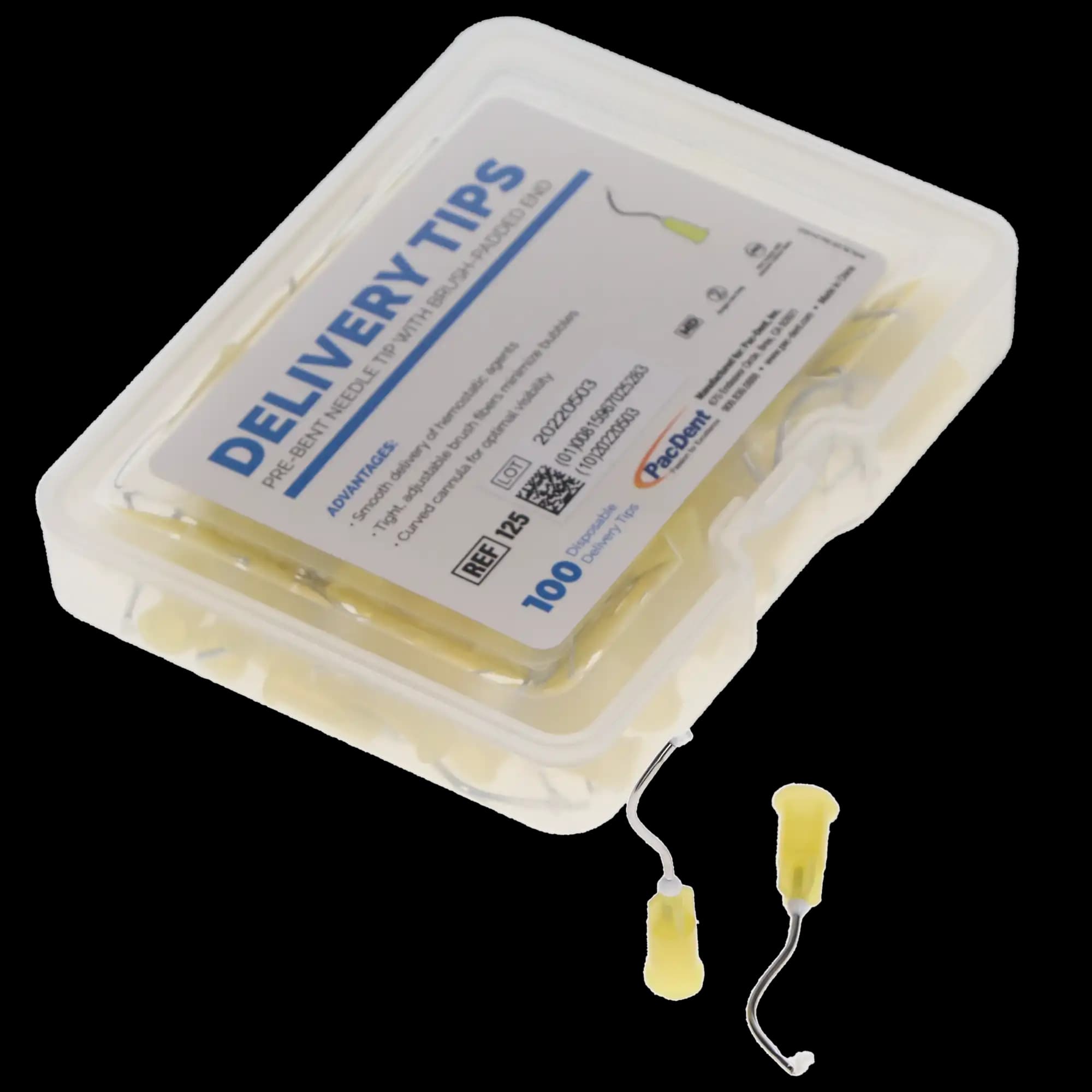 Pac-Dent iFlo Hemo-STAT Pre-Bent Hemostatic Infusor Delivery Tips with Brush-Padded End, Yellow, 19 Gauge, 100/Pk, 125 thumbnail 3