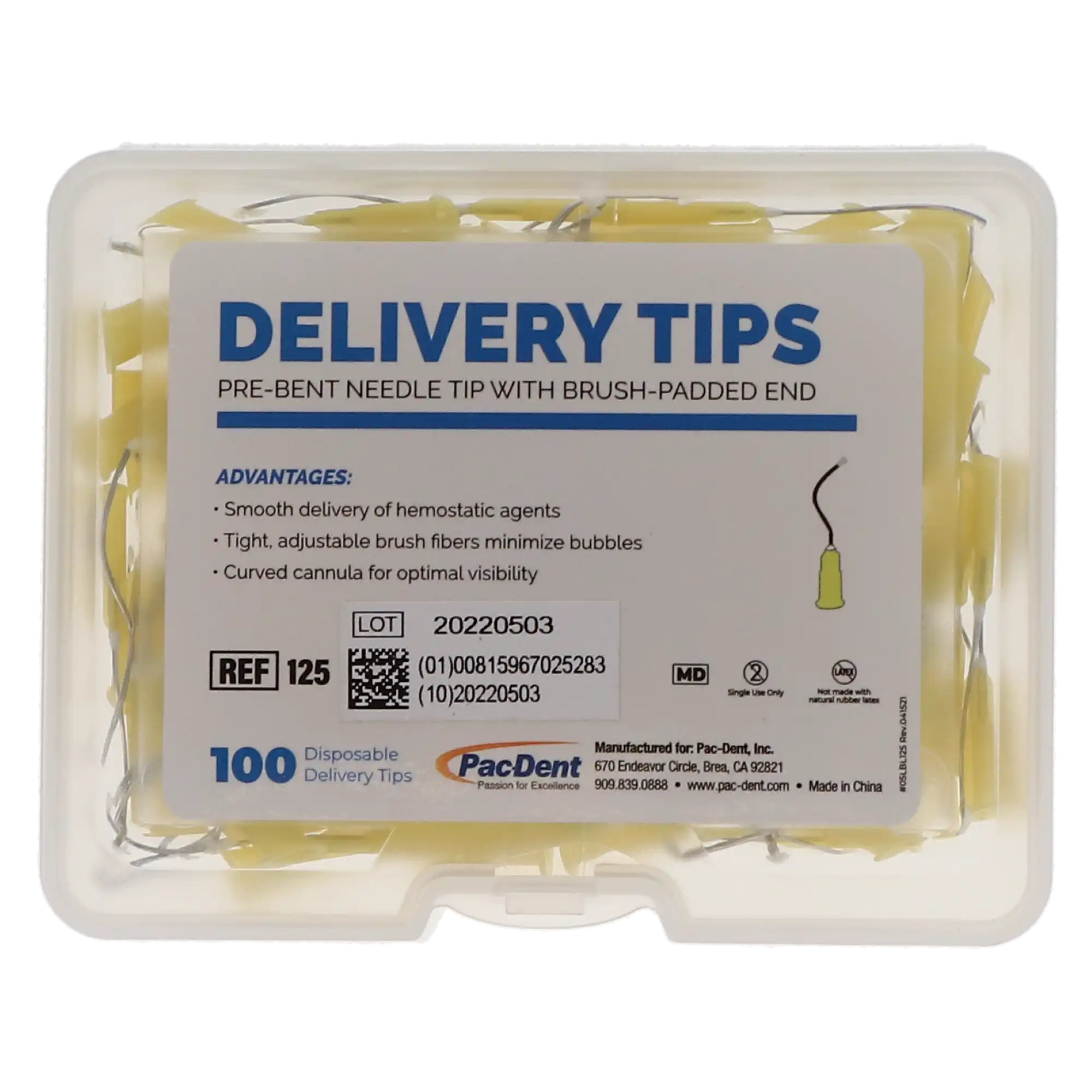 Pac-Dent iFlo Hemo-STAT Pre-Bent Hemostatic Infusor Delivery Tips with Brush-Padded End, Yellow, 19 Gauge, 100/Pk, 125 thumbnail 4