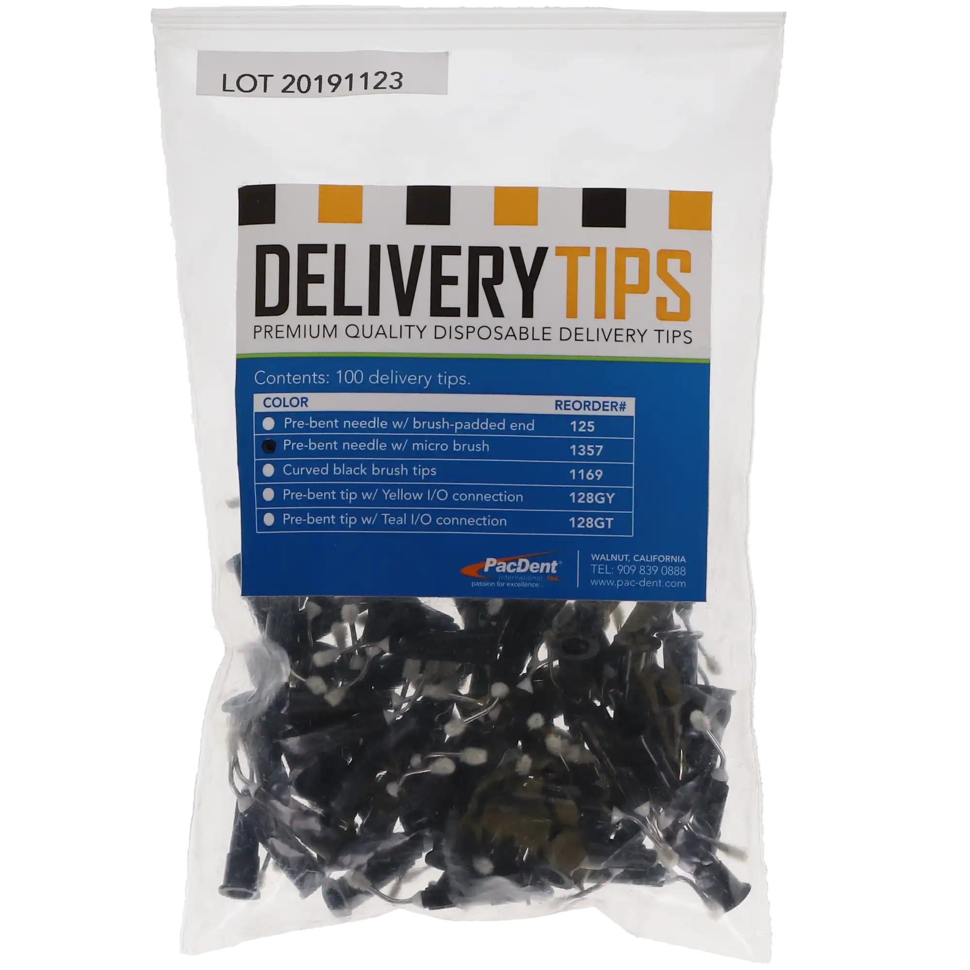Pac-Dent iFlo Pre-Bent Delivery Tip Needle with Micro Brush, Black, 25 Gauge, 100/Pk, 1357 thumbnail 5