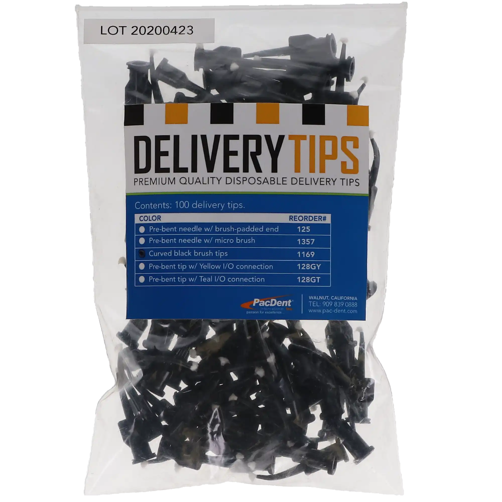 Pac-Dent iFlo EZVisc Curved Delivery Tips with Adjustable Brush, Black, 22 Gauge, 100/Pk, 1169 thumbnail 5